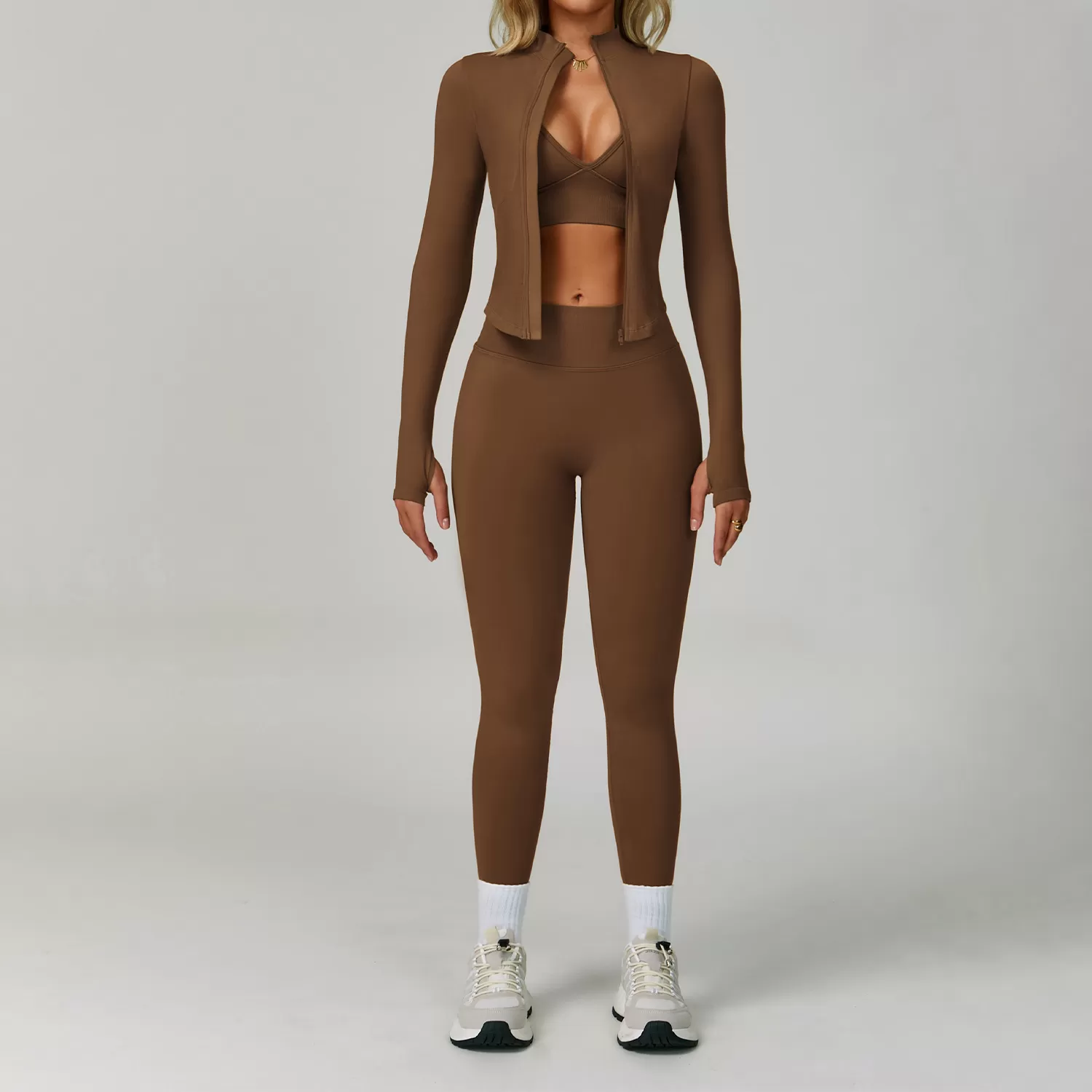 Conjunto de yoga de 4 piezas, sin costuras y muy elástico, con chaqueta FGBTZ7790