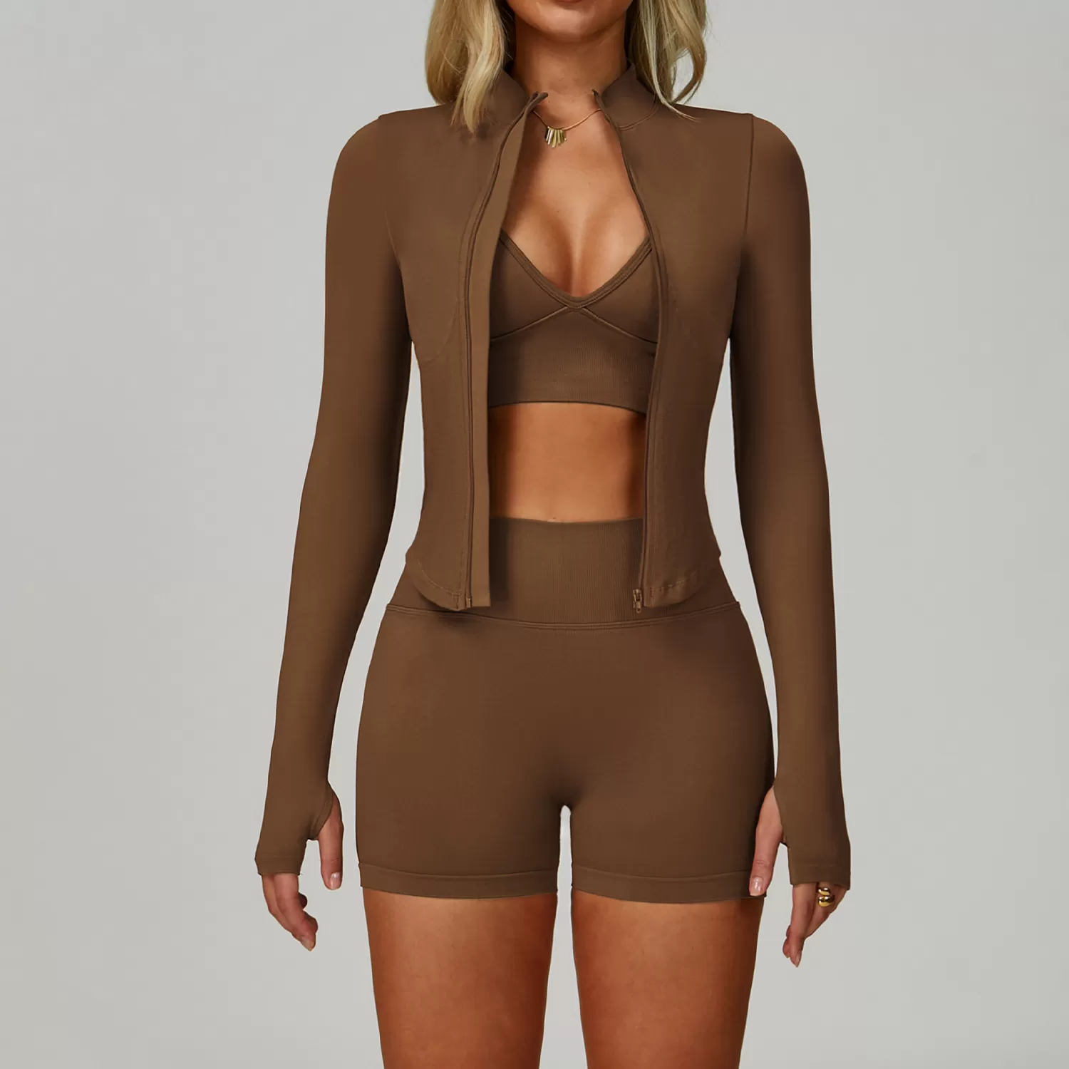 Conjunto de yoga de 4 piezas, sin costuras y muy elástico, con chaqueta FGBTZ7790