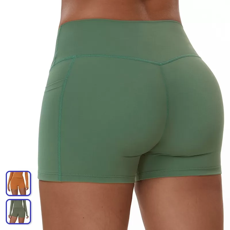 Pantalones cortos deportivos de yoga con bolsillos para gimnasio, fitness, correr, entrenamiento, FGBEDK3101