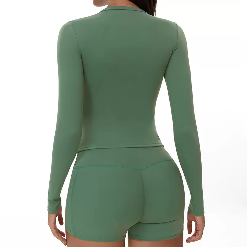 Conjunto de 2 piezas de yoga para mujer, de manga larga y pantalones cortos deportivos, FGBTZ3103