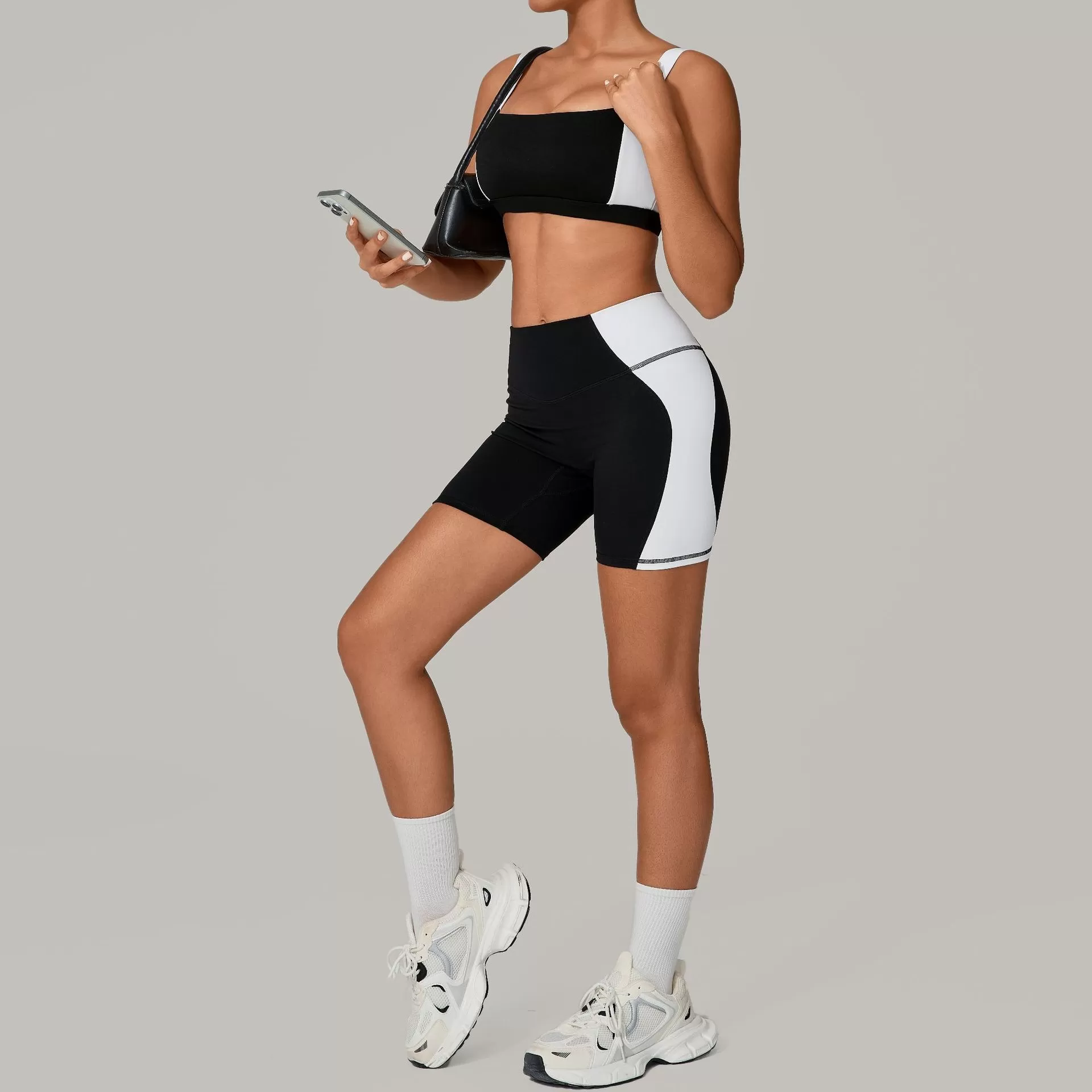 Conjunto de 2 piezas de sujetador y pantalones cortos deportivos transpirables de secado rápido para mujer, para gimnasio, fitness y yoga, FGB2236+81987