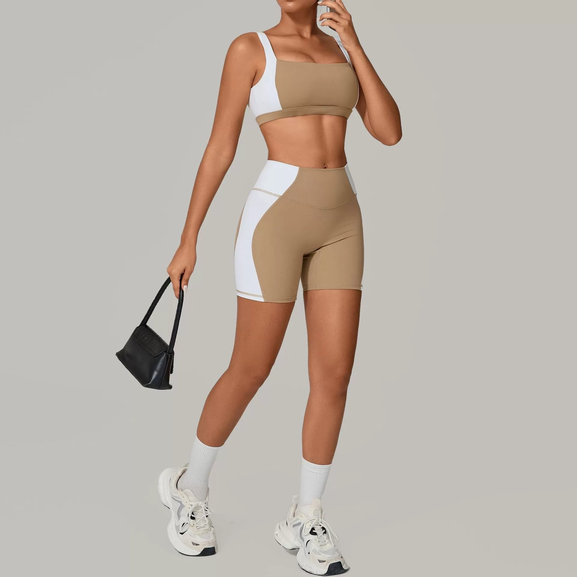 Conjunto de 2 piezas de sujetador y pantalones cortos deportivos transpirables de secado rápido para mujer, para gimnasio, fitness y yoga, FGB2236+81987