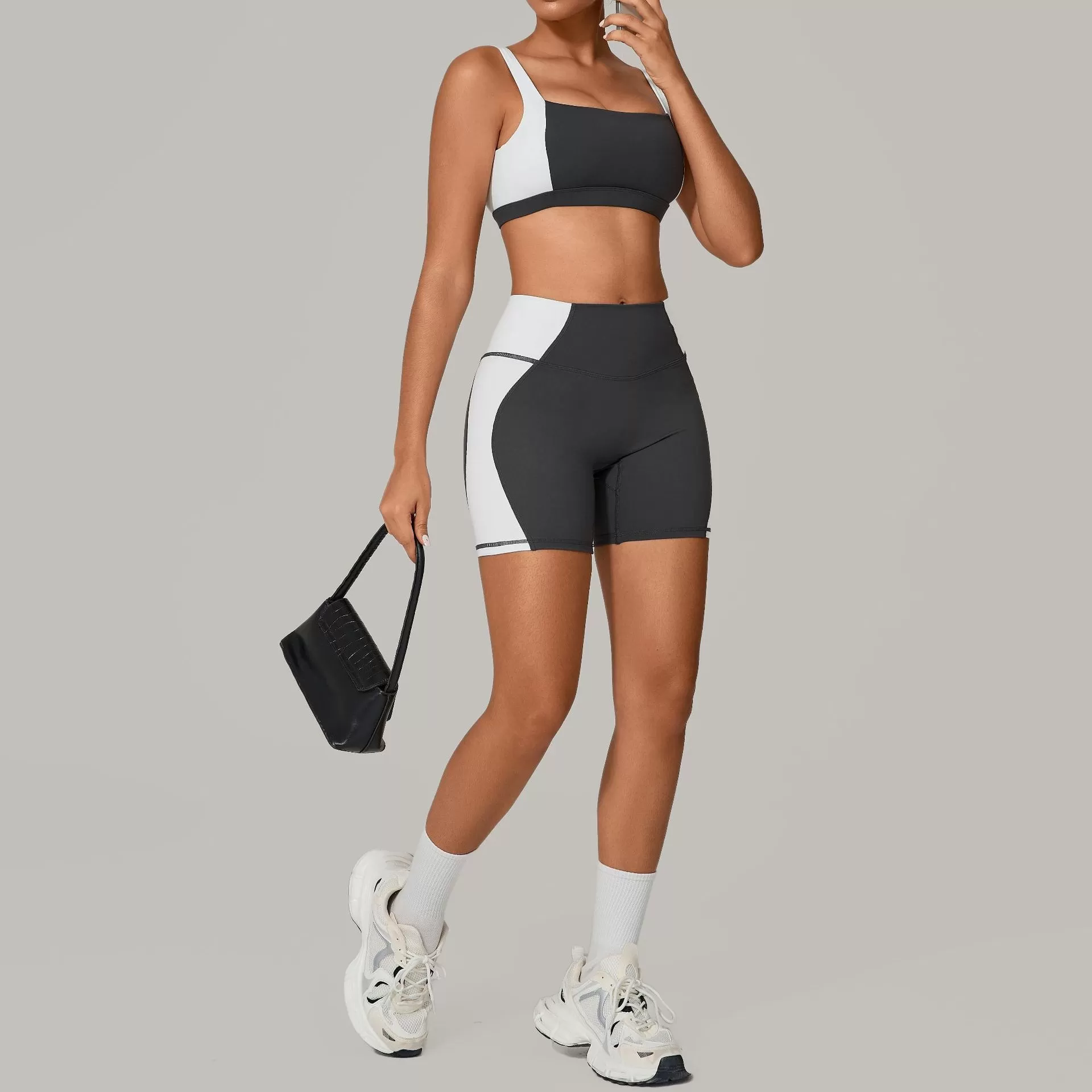 Conjunto de 2 piezas de sujetador y pantalones cortos deportivos transpirables de secado rápido para mujer, para gimnasio, fitness y yoga, FGB2236+81987