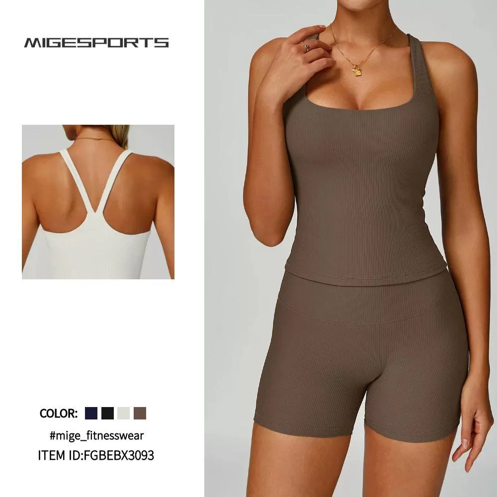 Camiseta de tirantes con cuello cuadrado para mujer, color liso, para gimnasio, FGBEBX3093