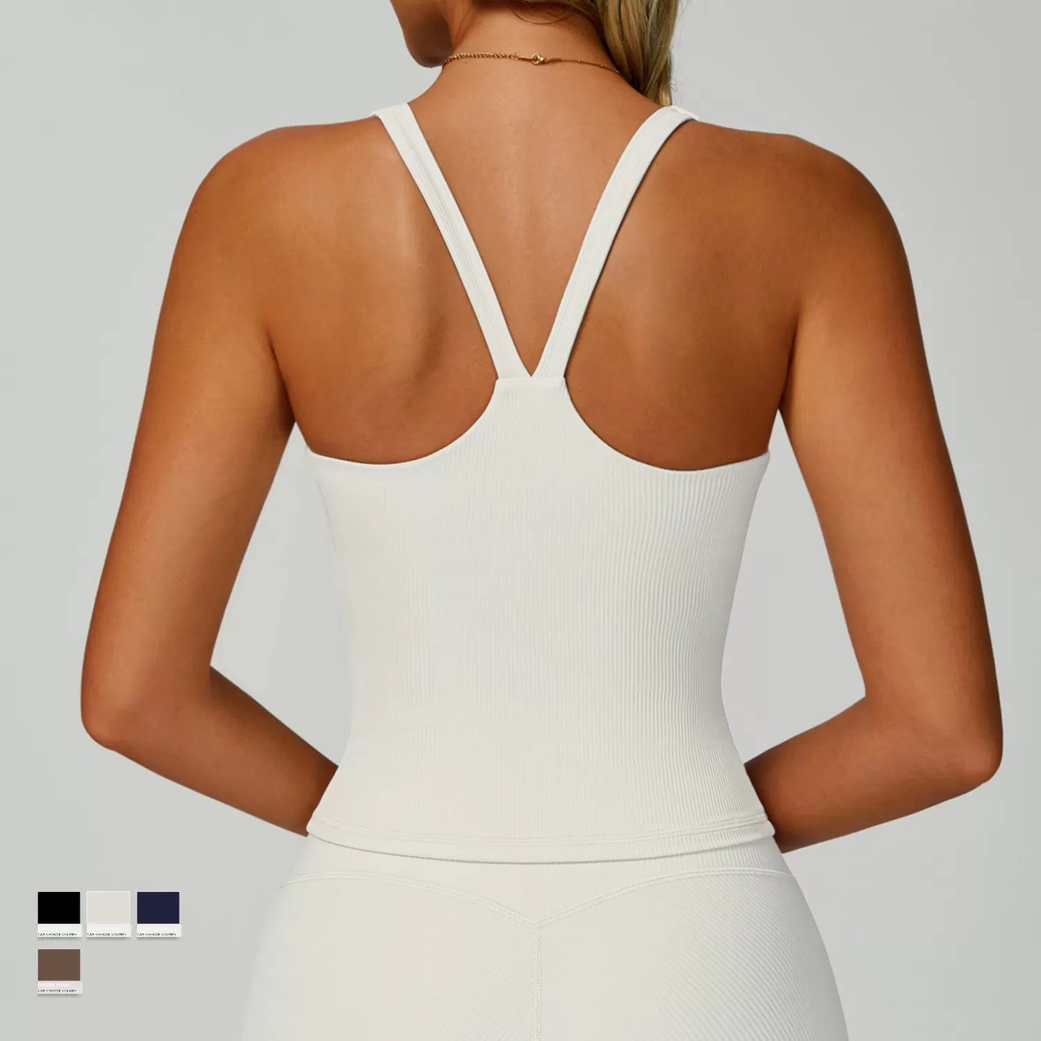 Camiseta de tirantes con cuello cuadrado para mujer, color liso, para gimnasio, FGBEBX3093