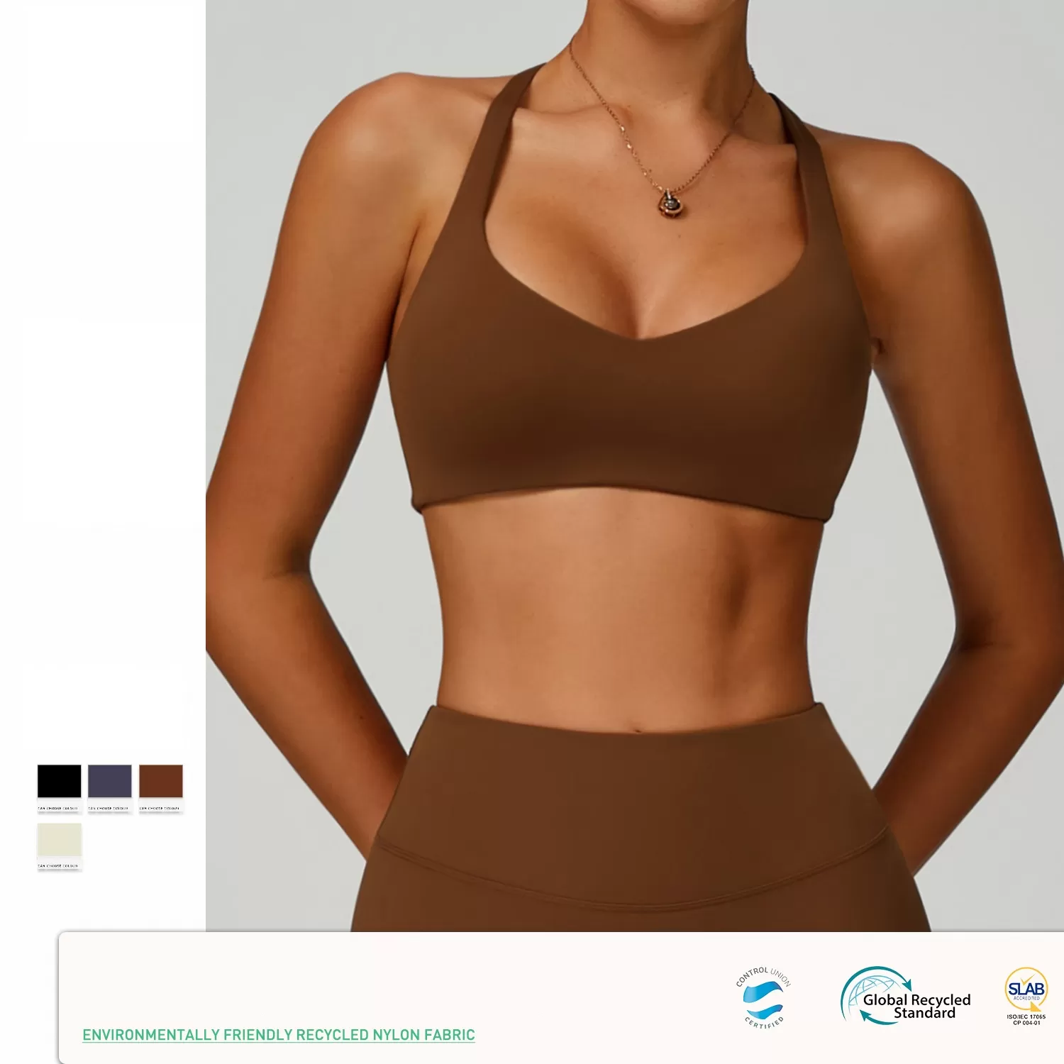 Sujetador deportivo para mujer, de nailon suave y elastano, tejido reciclado, FGBEWX2029