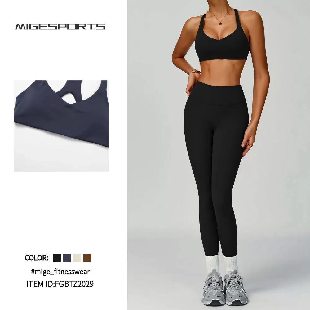 Conjunto de yoga personalizado OEM con leggings y sujetador cruzado, FGBTZ2029