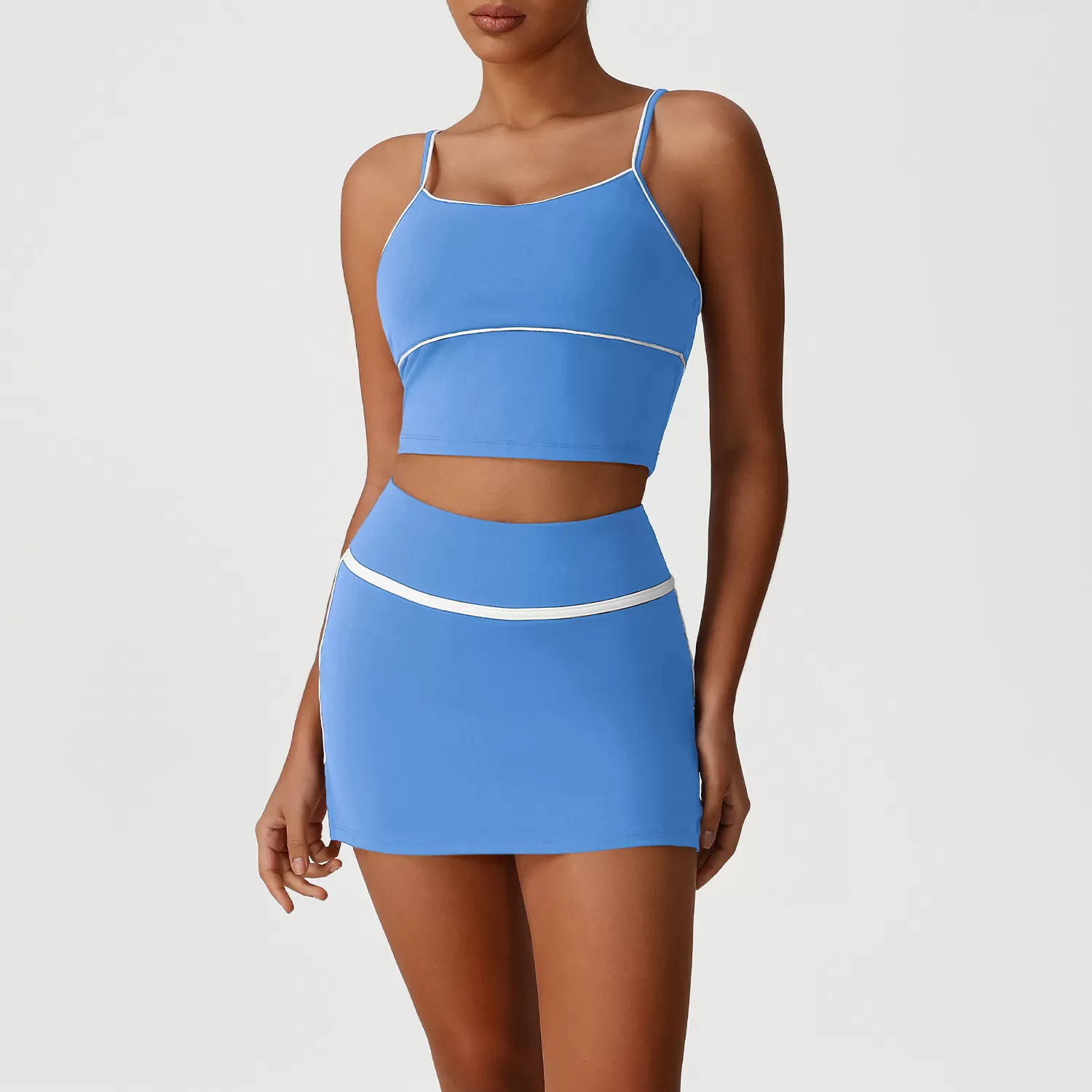 Conjunto de 3 piezas de sujetador de yoga y falda de manga larga 2 en 1 para mujer, falda de tenis y golf, FGBSM2531+SM2393