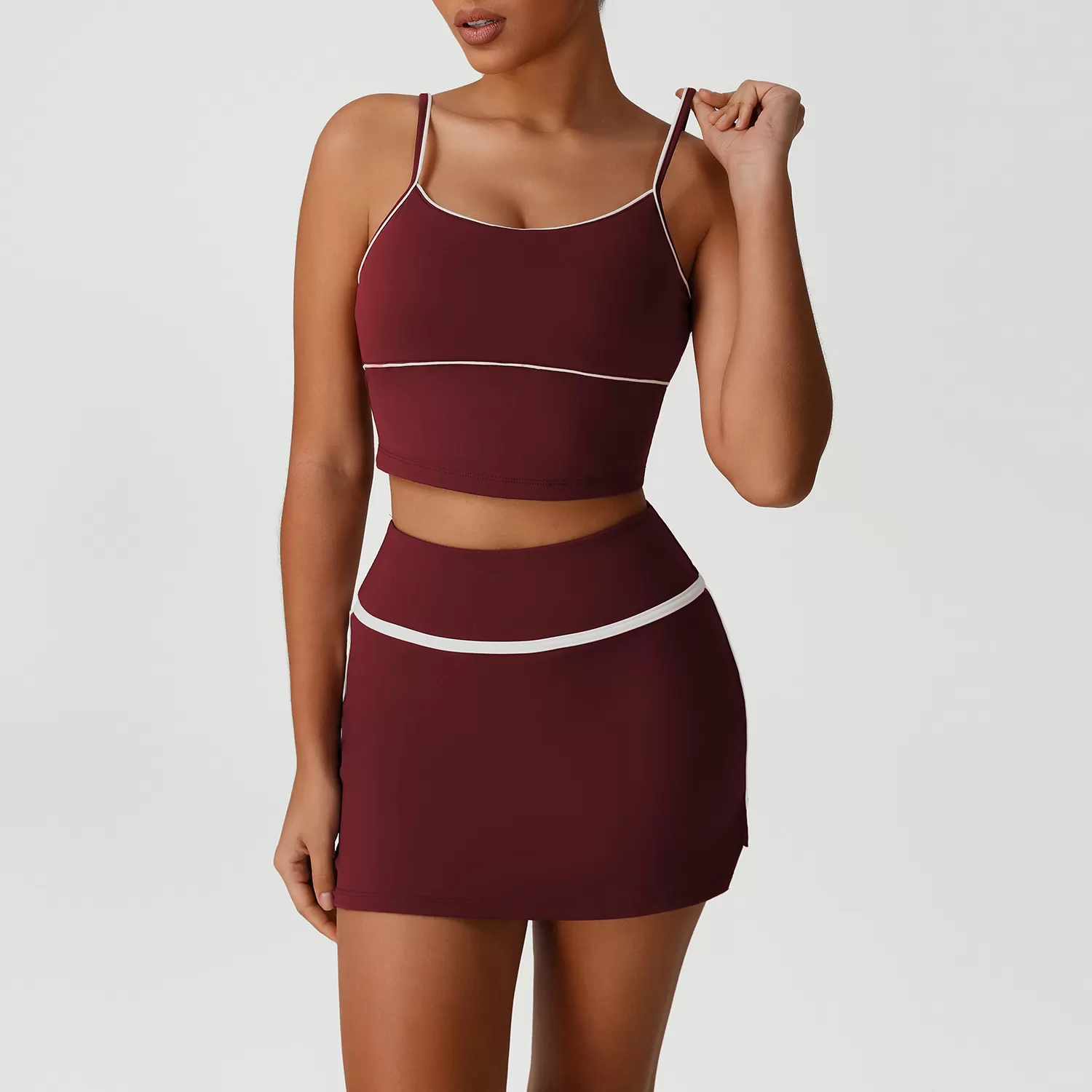 Conjunto de 3 piezas de sujetador de yoga y falda de manga larga 2 en 1 para mujer, falda de tenis y golf, FGBSM2531+SM2393
