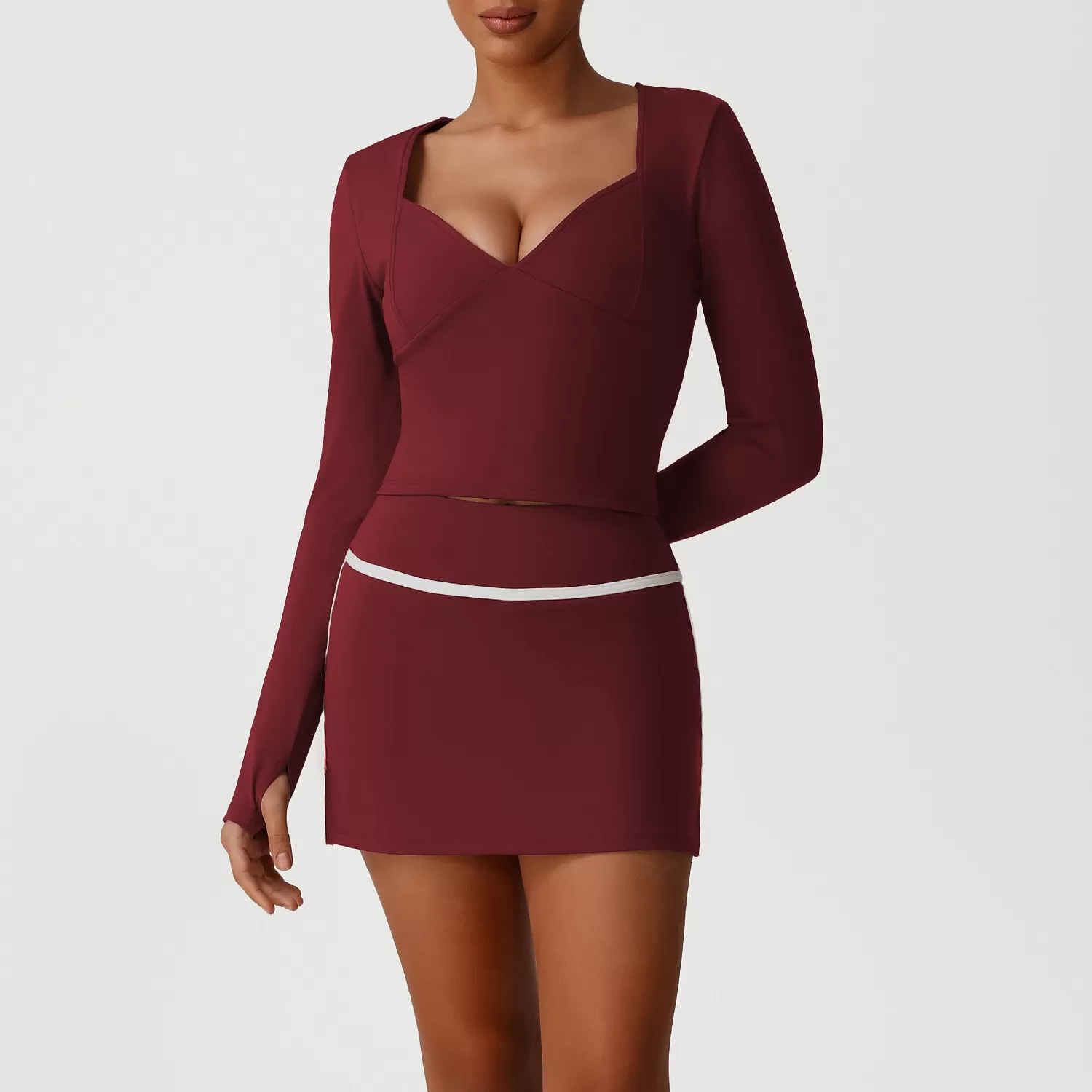 Conjunto de 3 piezas de sujetador de yoga y falda de manga larga 2 en 1 para mujer, falda de tenis y golf, FGBSM2531+SM2393
