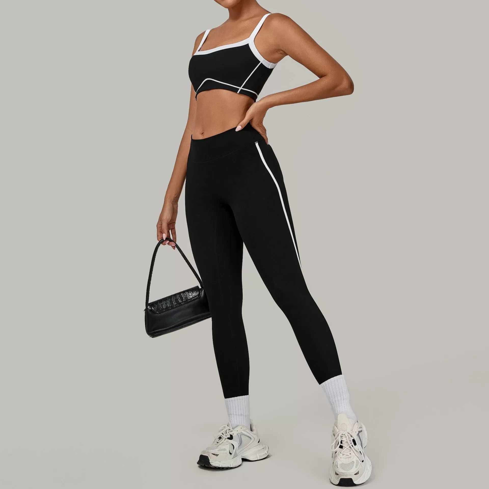 Conjunto de 2 piezas de sujetador deportivo con logotipo personalizado, pantalones de cintura alta para yoga y gimnasio, FGB1194+4601