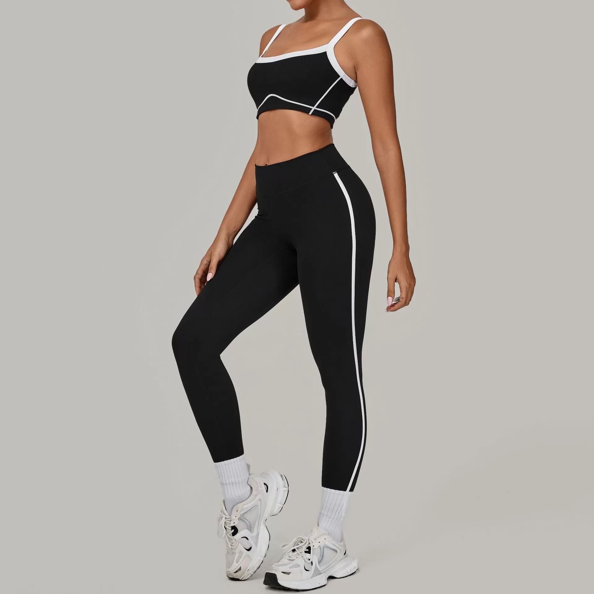 Conjunto de 2 piezas de sujetador deportivo con logotipo personalizado, pantalones de cintura alta para yoga y gimnasio, FGB1194+4601