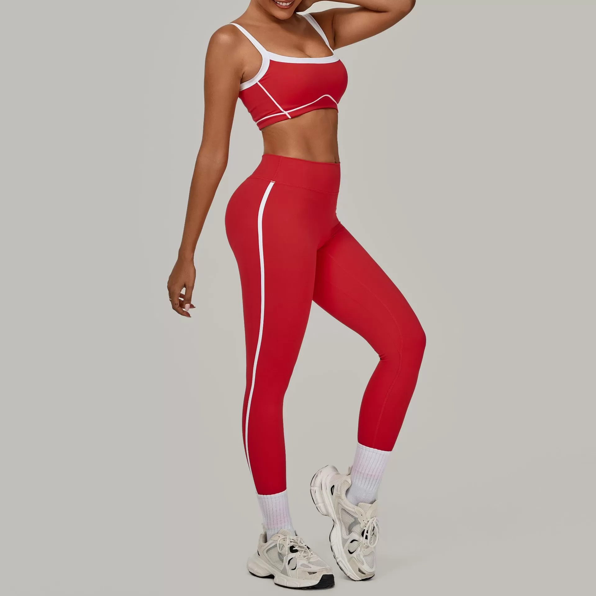Conjunto de 2 piezas de sujetador deportivo con logotipo personalizado, pantalones de cintura alta para yoga y gimnasio, FGB1194+4601