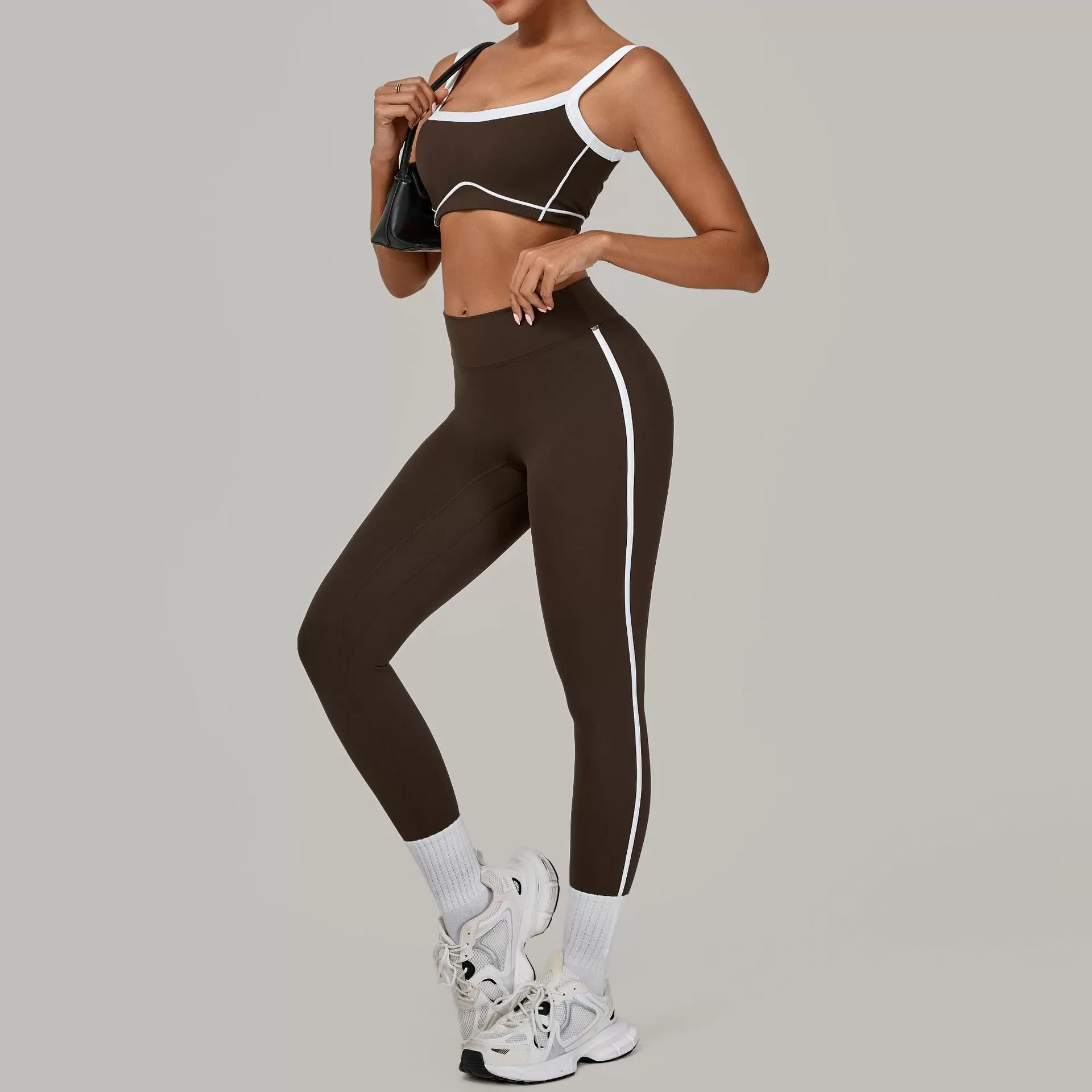 Conjunto de 2 piezas de sujetador deportivo con logotipo personalizado, pantalones de cintura alta para yoga y gimnasio, FGB1194+4601