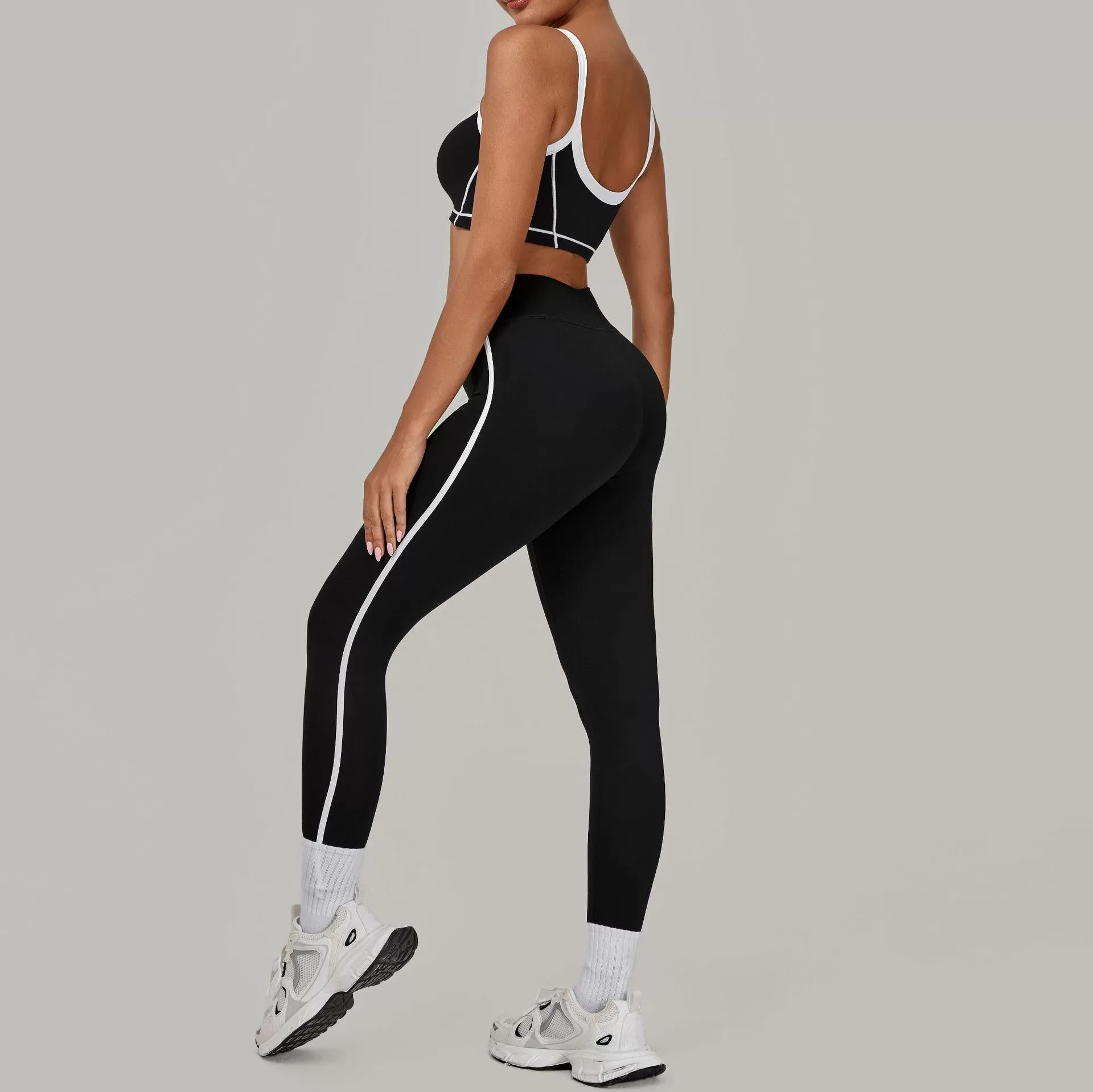 Conjunto de 2 piezas de sujetador deportivo con logotipo personalizado, pantalones de cintura alta para yoga y gimnasio, FGB1194+4601