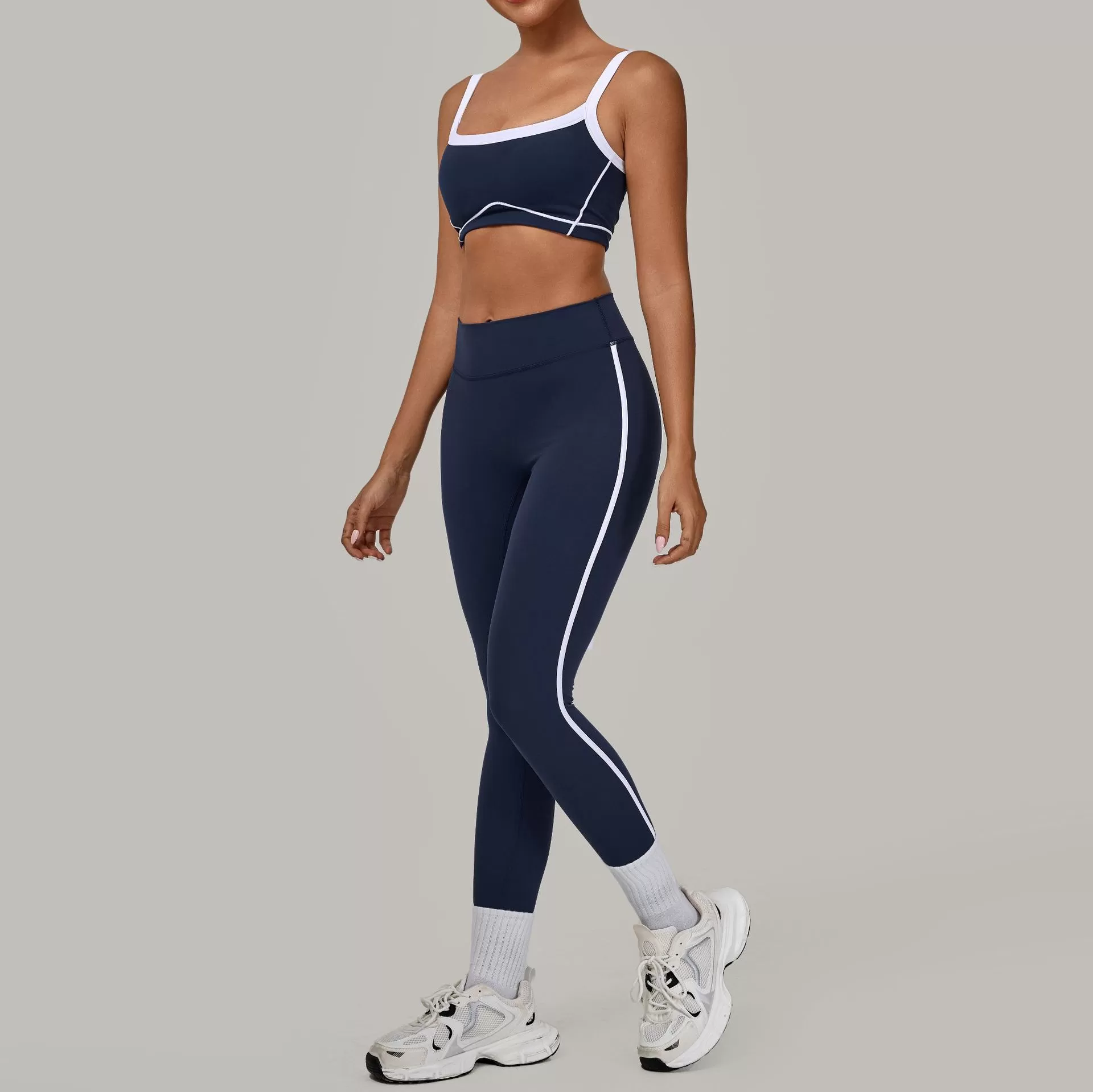 Conjunto de 2 piezas de sujetador deportivo con logotipo personalizado, pantalones de cintura alta para yoga y gimnasio, FGB1194+4601