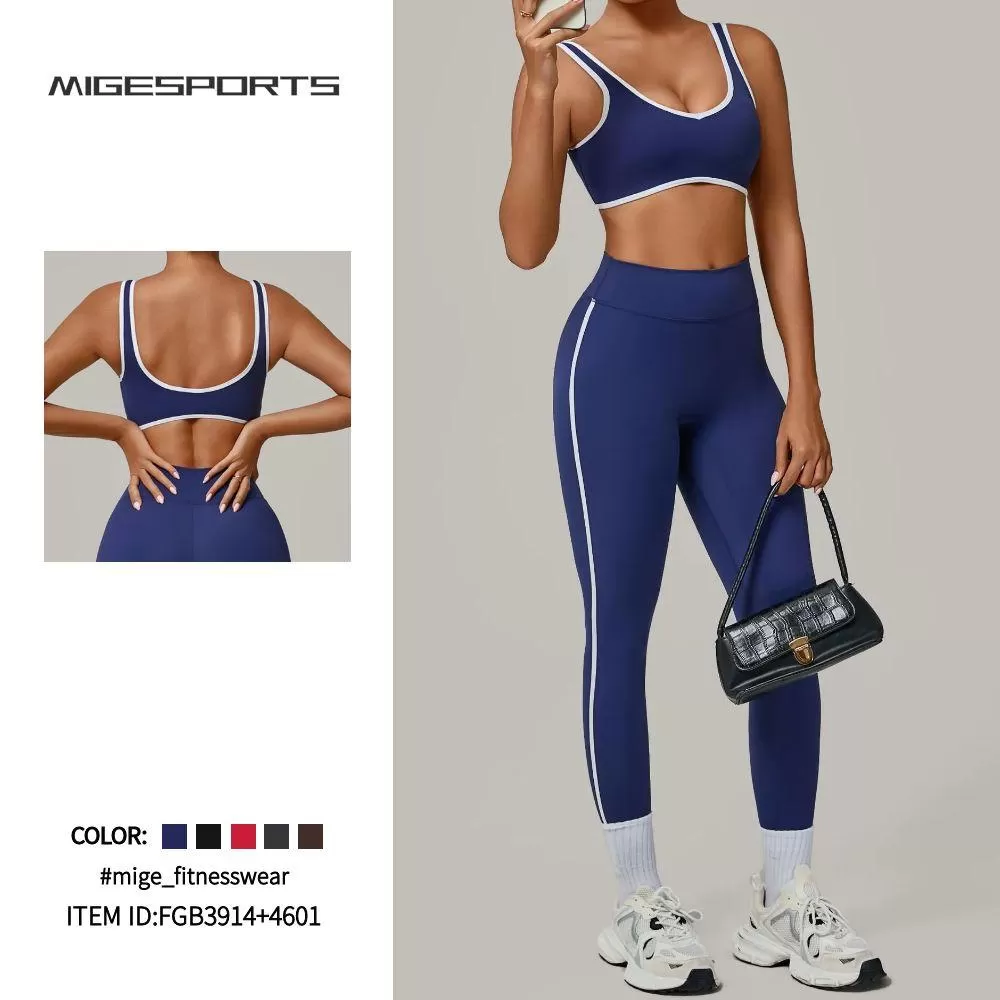 Conjunto de entrenamiento deportivo para mujer, sujetador deportivo, top corto y leggings de cintura alta, 2 piezas, FGB3914+4601