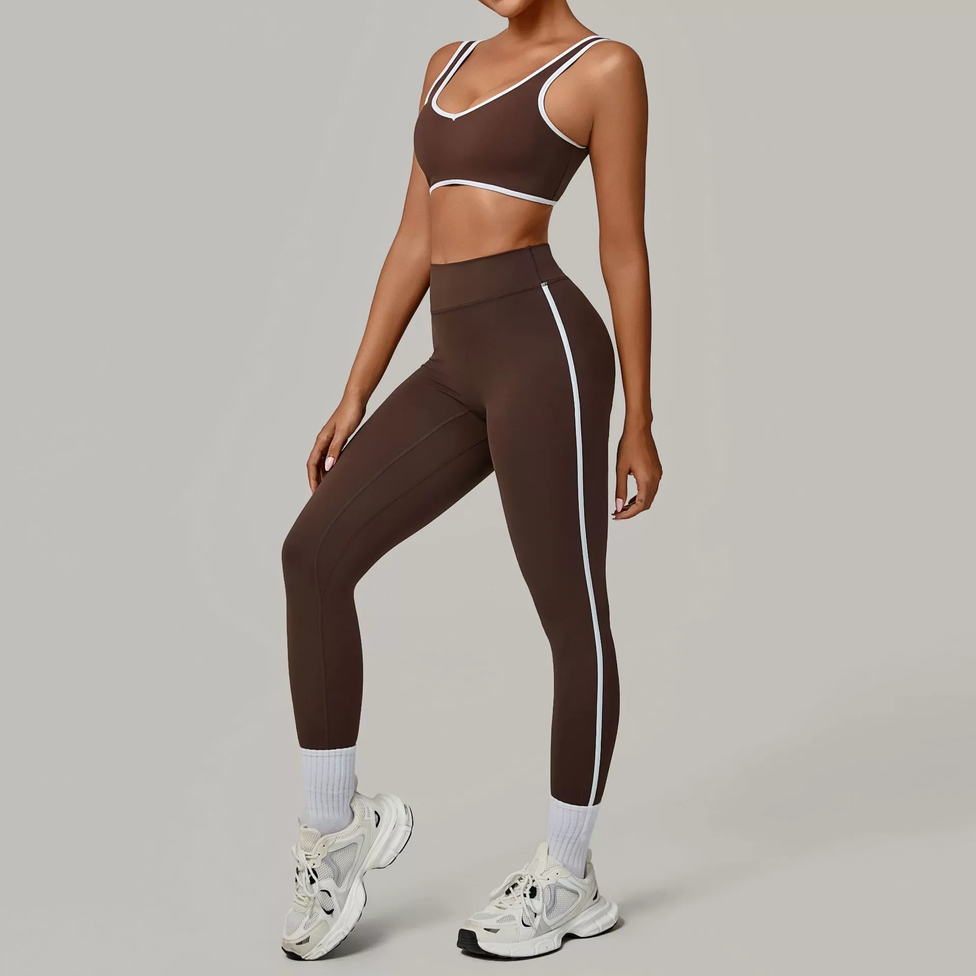 Conjunto de entrenamiento deportivo para mujer, sujetador deportivo, top corto y leggings de cintura alta, 2 piezas, FGB3914+4601