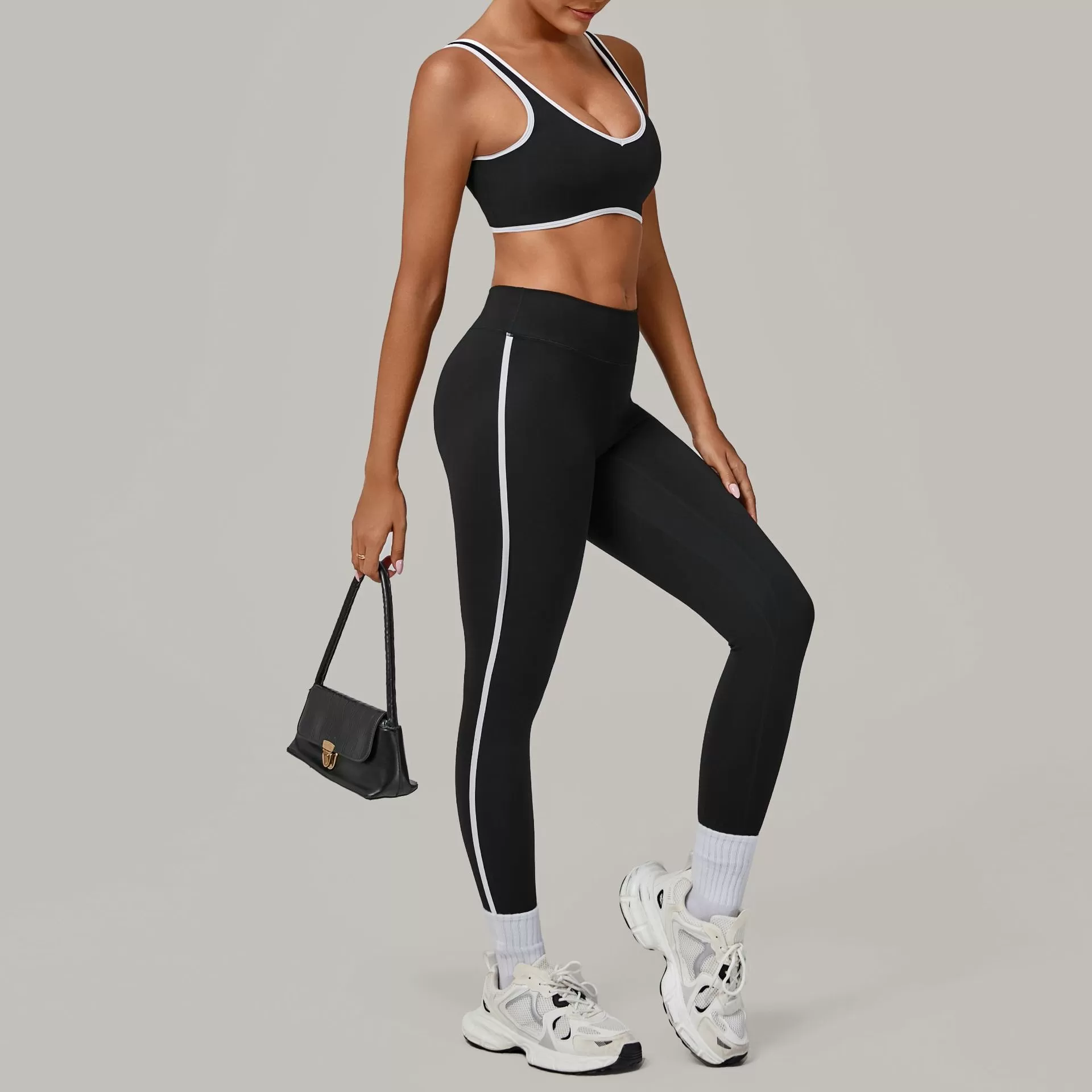 Conjunto de entrenamiento deportivo para mujer, sujetador deportivo, top corto y leggings de cintura alta, 2 piezas, FGB3914+4601