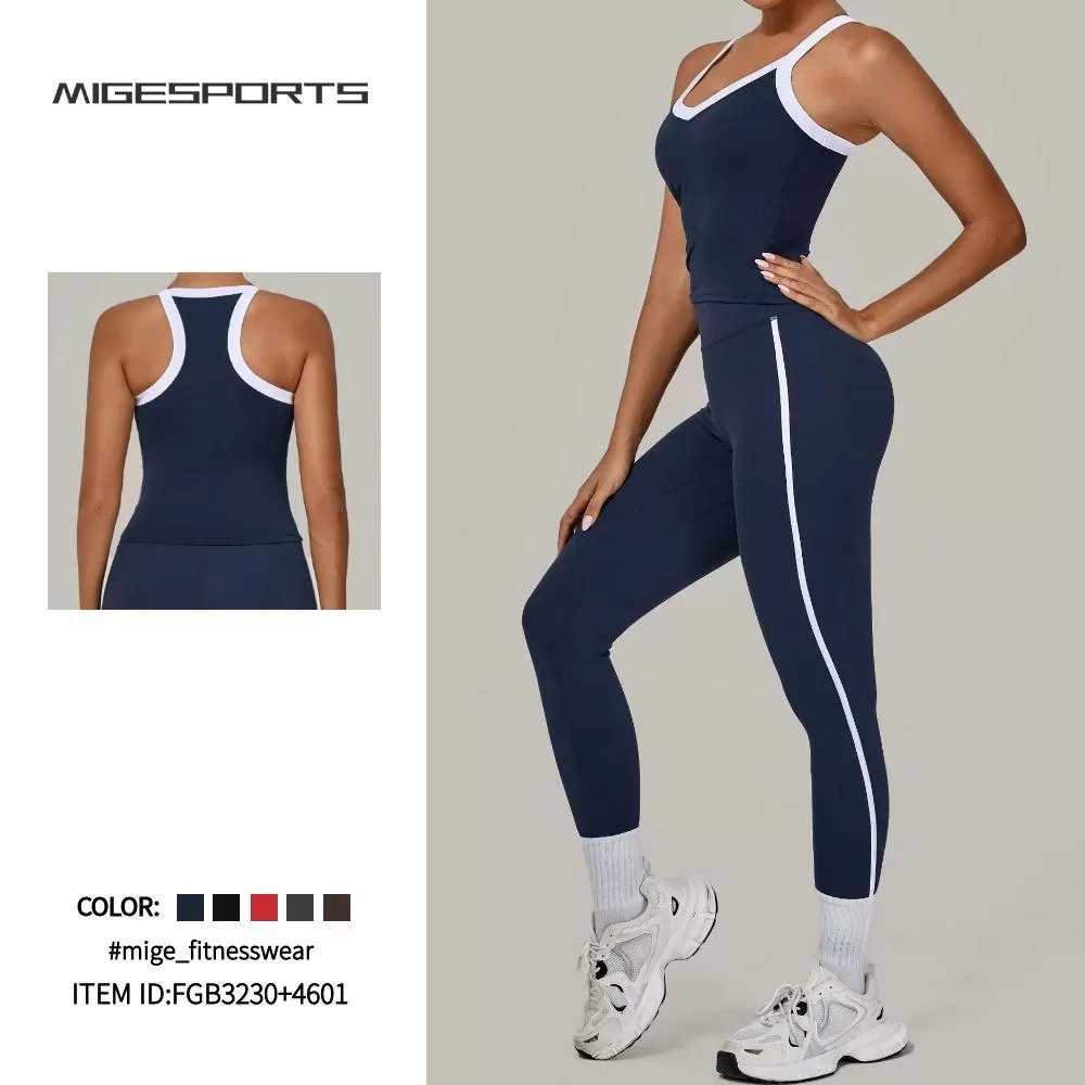 Conjunto de yoga deportivo para mujer, leggings largos de gimnasio, 2 piezas, FGB3230+4601