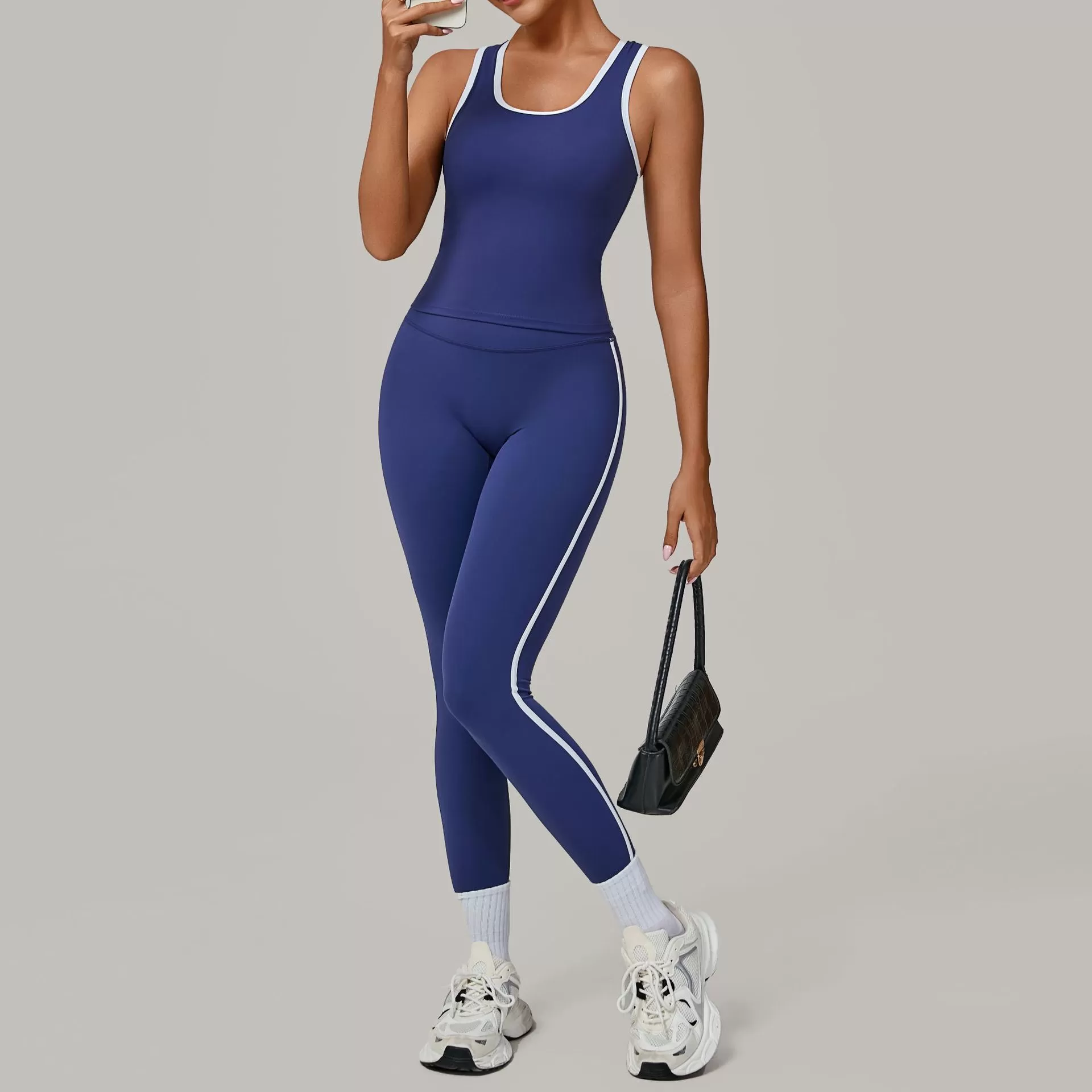 Conjunto deportivo de 2 piezas para gimnasio, sin mangas, camiseta, chaleco, leggings, conjuntos de yoga FGB7709+4601