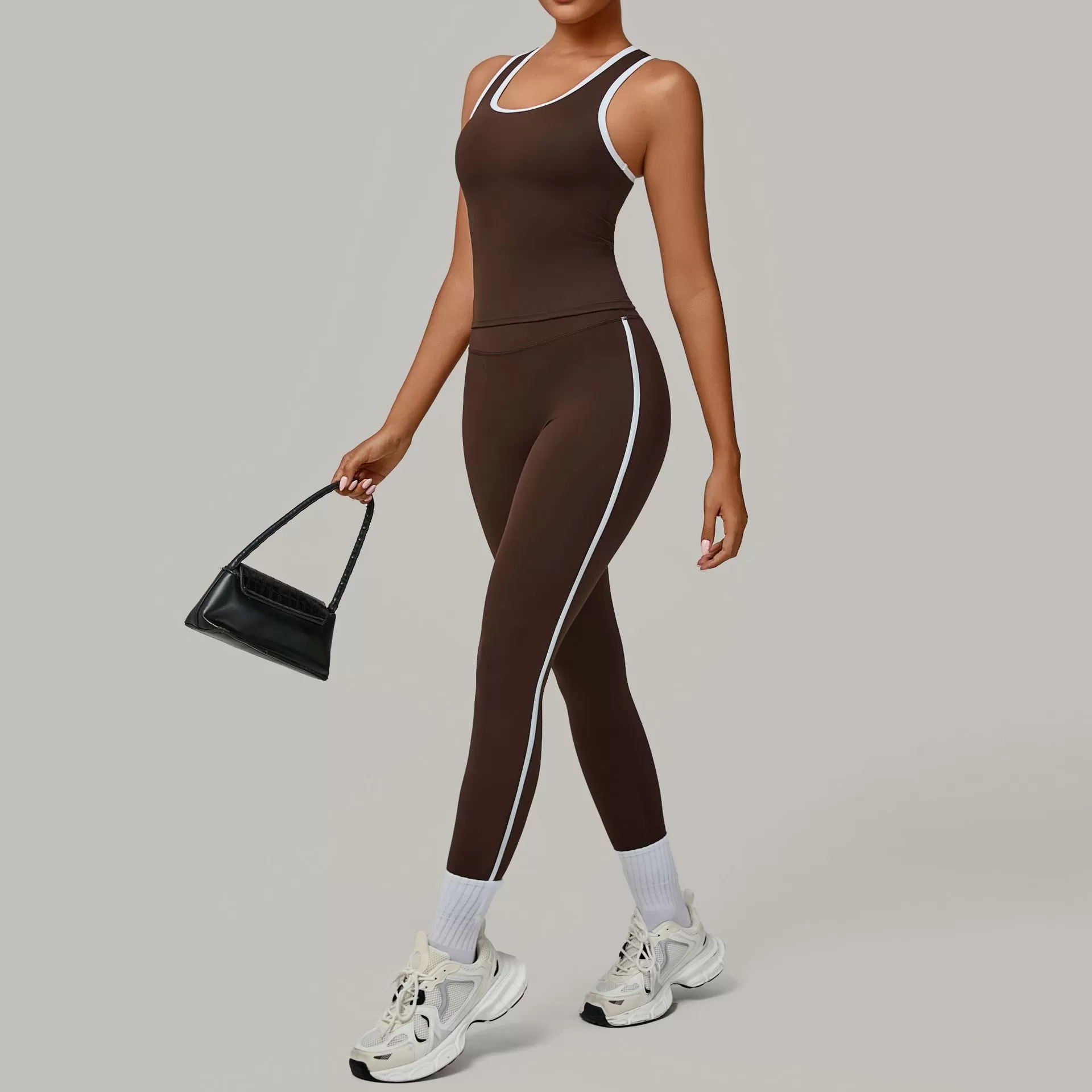 Conjunto deportivo de 2 piezas para gimnasio, sin mangas, camiseta, chaleco, leggings, conjuntos de yoga FGB7709+4601