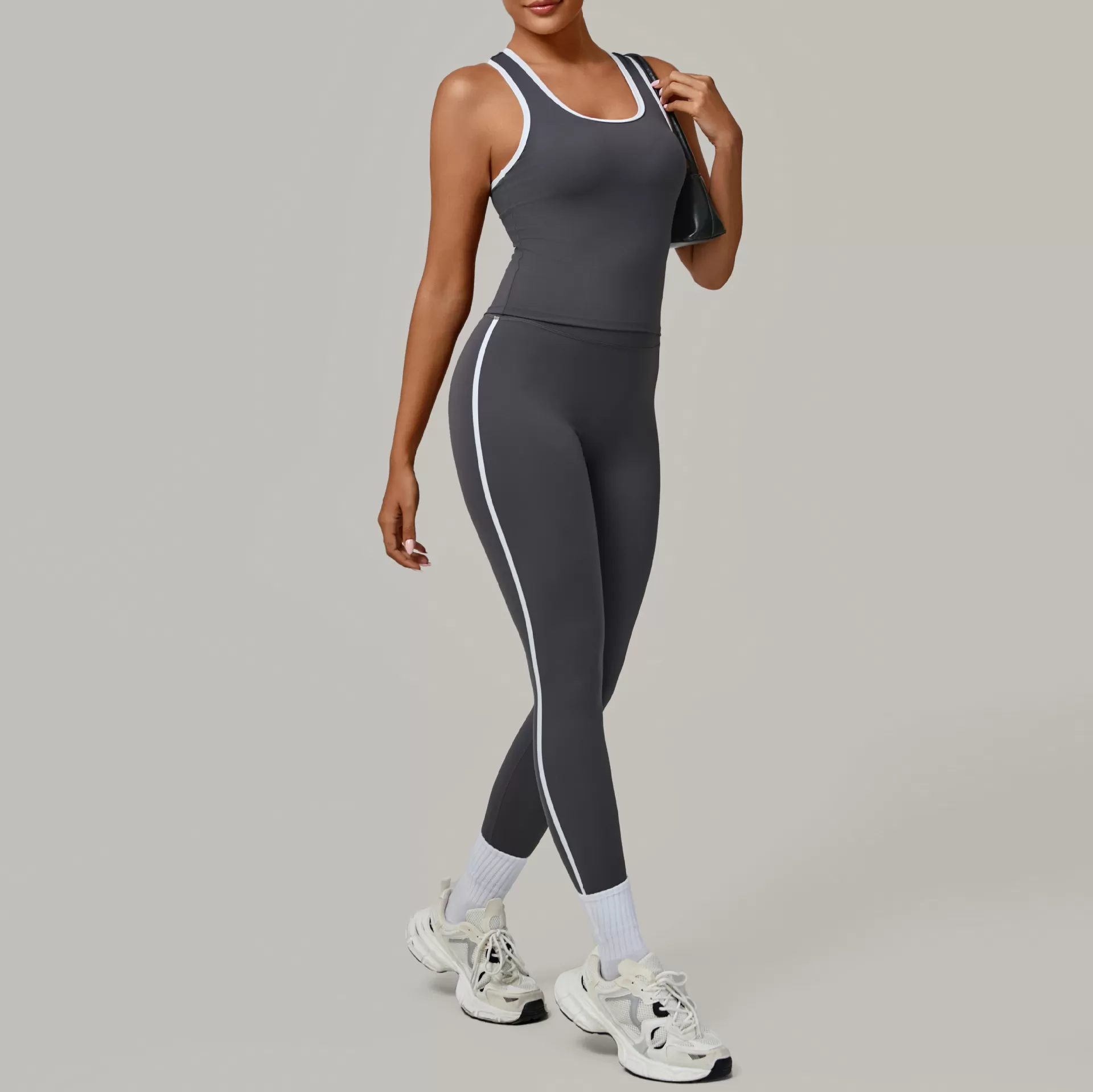 Conjunto deportivo de 2 piezas para gimnasio, sin mangas, camiseta, chaleco, leggings, conjuntos de yoga FGB7709+4601