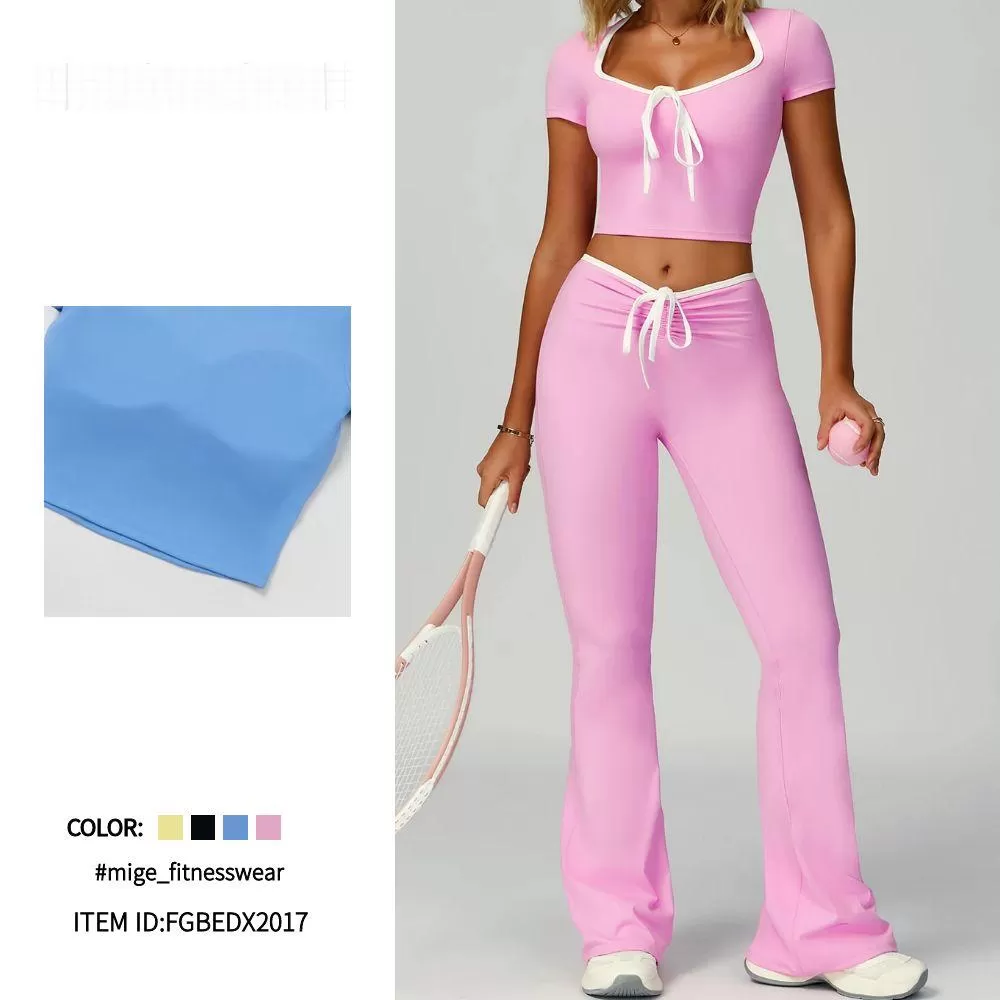 Ropa de tenis para mujer, camiseta de golf deportiva de colores brillantes, conjunto de yoga con cuello en V FGBEDX2017