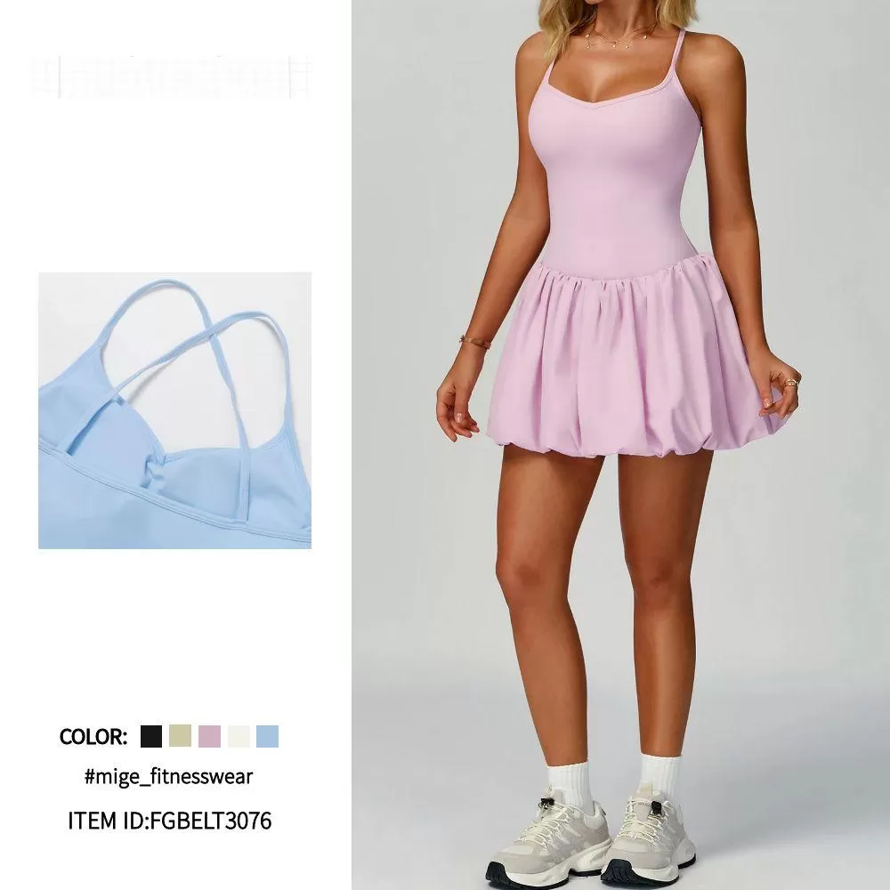 Vestido de tenis con tirantes y espalda cruzada, falda de tenis con pantalones cortos para mujer FGBELT3076
