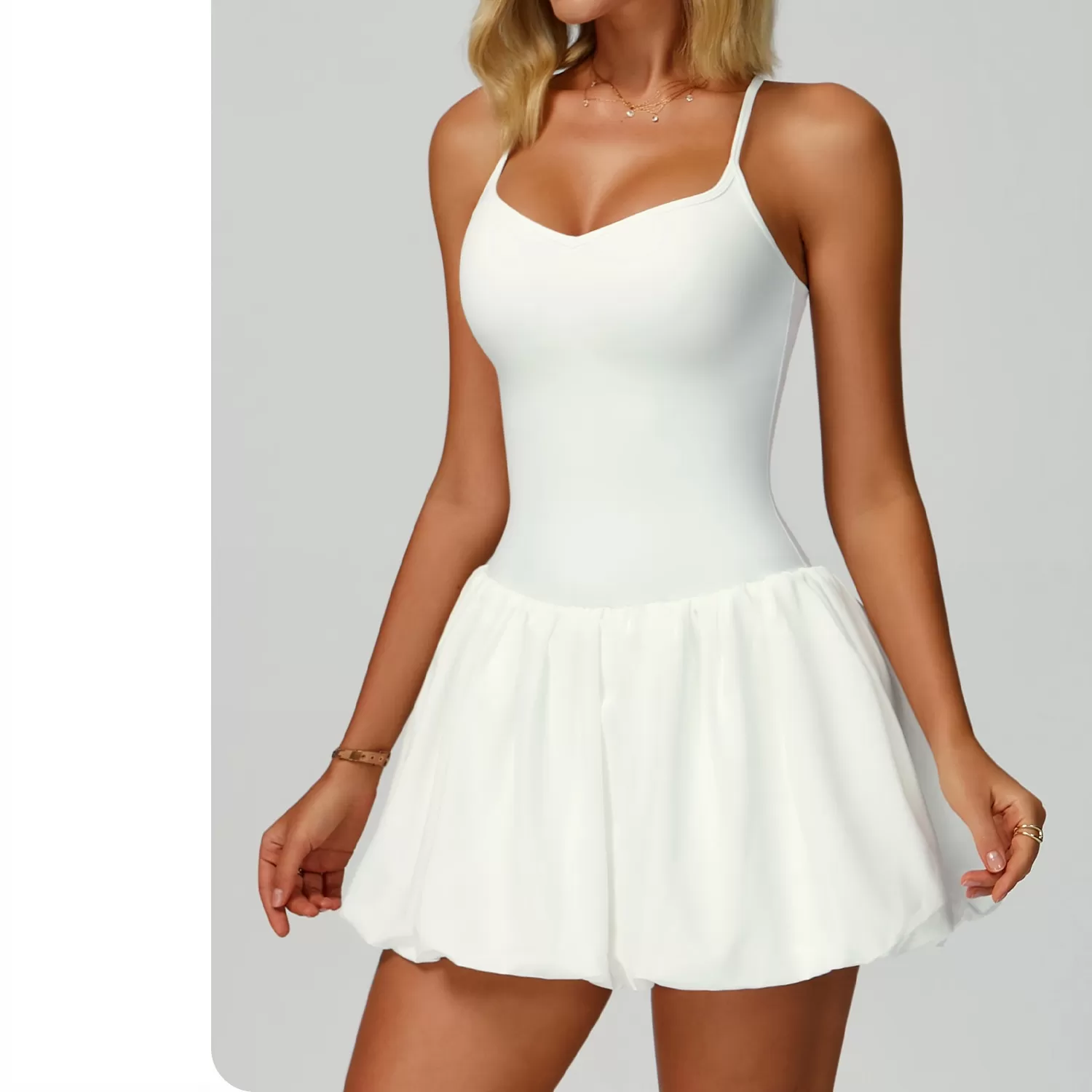 Vestido de tenis con tirantes y espalda cruzada, falda de tenis con pantalones cortos para mujer FGBELT3076