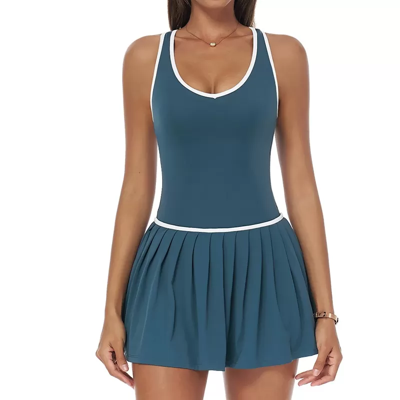 Vestido deportivo plisado para mujer, ideal para yoga, fitness y tenis, FGBELT3092