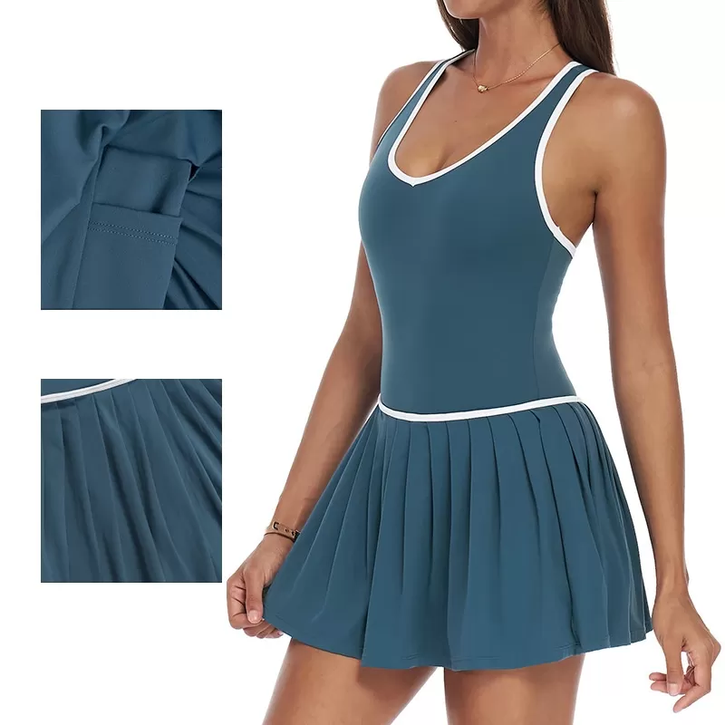 Vestido deportivo plisado para mujer, ideal para yoga, fitness y tenis, FGBELT3092