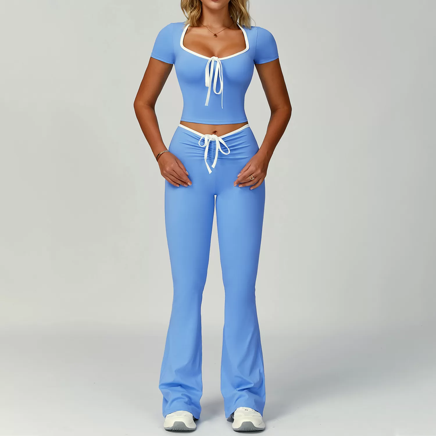 Conjuntos de yoga para mujer, camisetas de manga corta, diadema, pantalones largos, FGBTZ2017