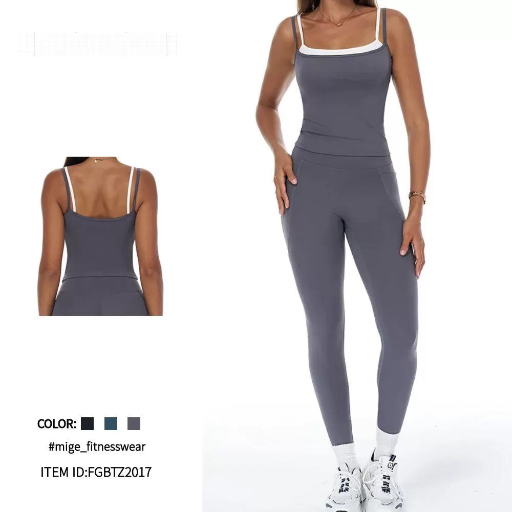 Ropa deportiva de yoga para mujer, conjunto de yoga, chaleco, leggings largos, FGBTZ3092