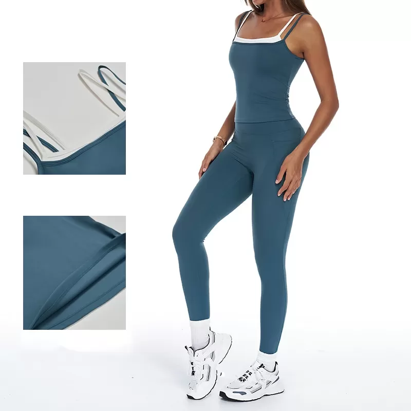 Ropa deportiva de yoga para mujer, conjunto de yoga, chaleco, leggings largos, FGBTZ3092