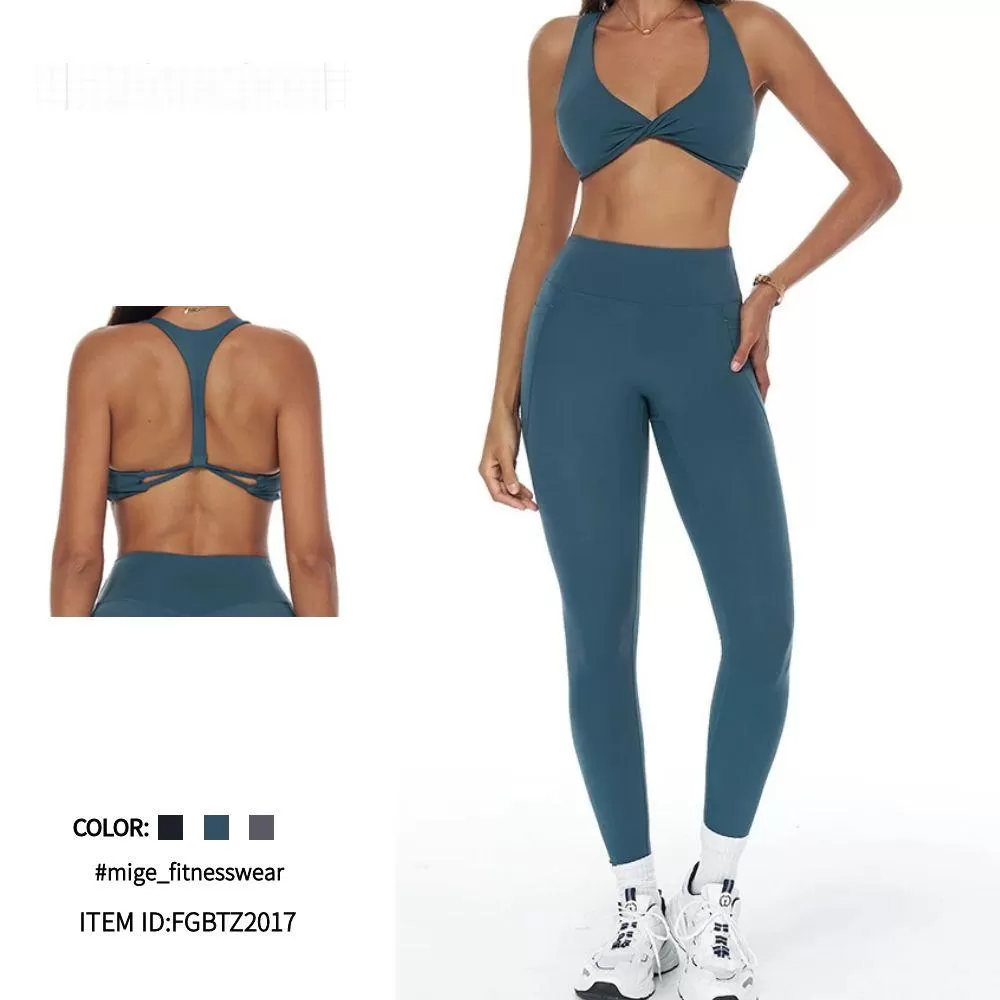Conjunto de yoga y fitness para mujer, sujetador deportivo sin espalda, leggings largos, FGBTZ3092
