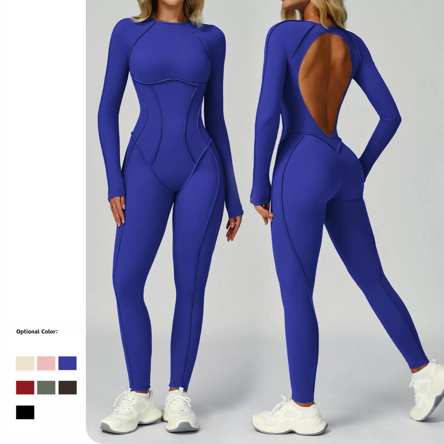 Body de una pieza de manga larga con espalda descubierta y corte tridimensional para mujer FGBELT9319