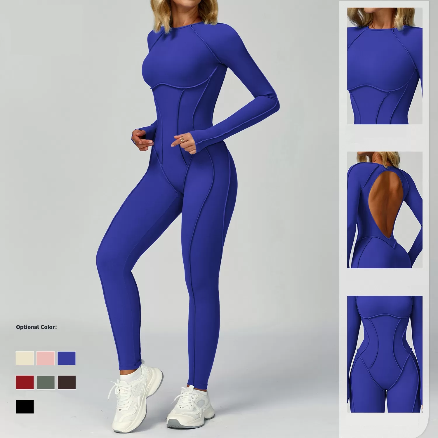 Body de una pieza de manga larga con espalda descubierta y corte tridimensional para mujer FGBELT9319
