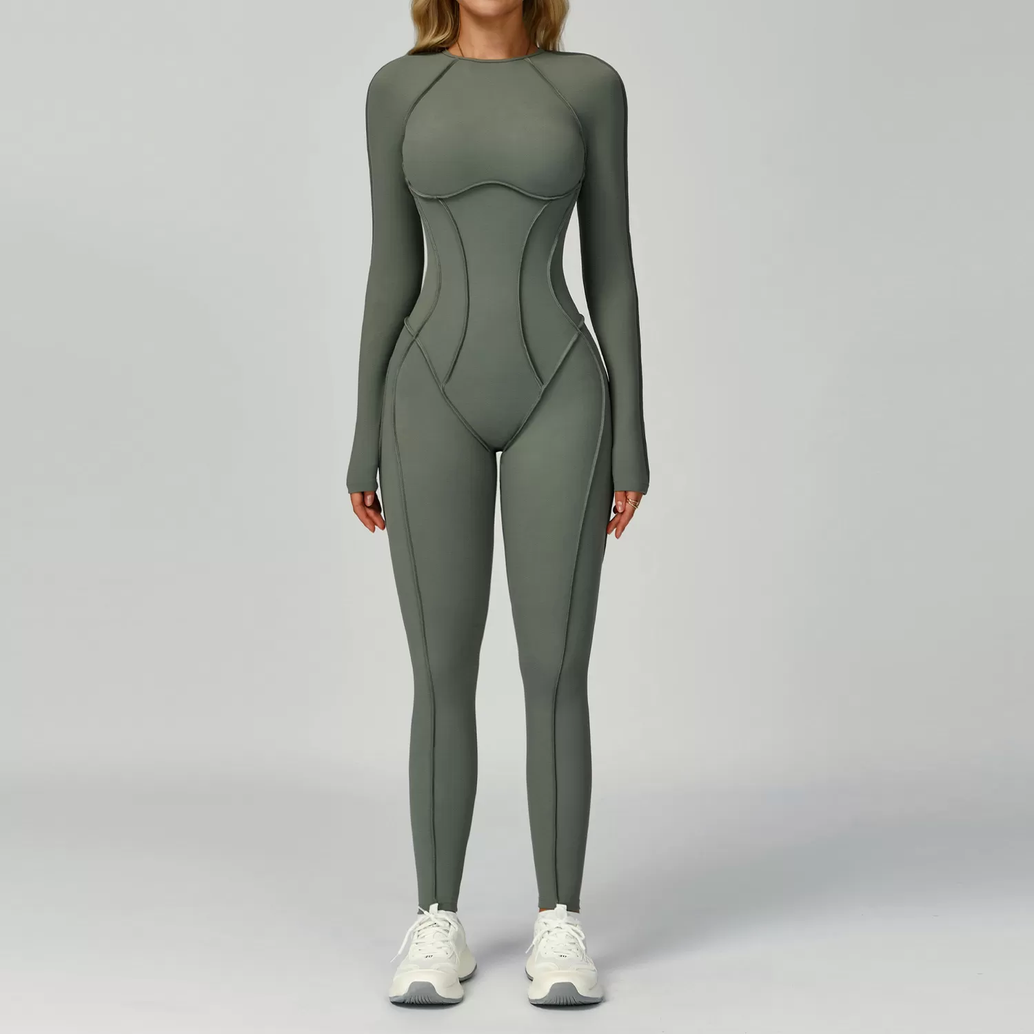 Body de una pieza de manga larga con espalda descubierta y corte tridimensional para mujer FGBELT9319