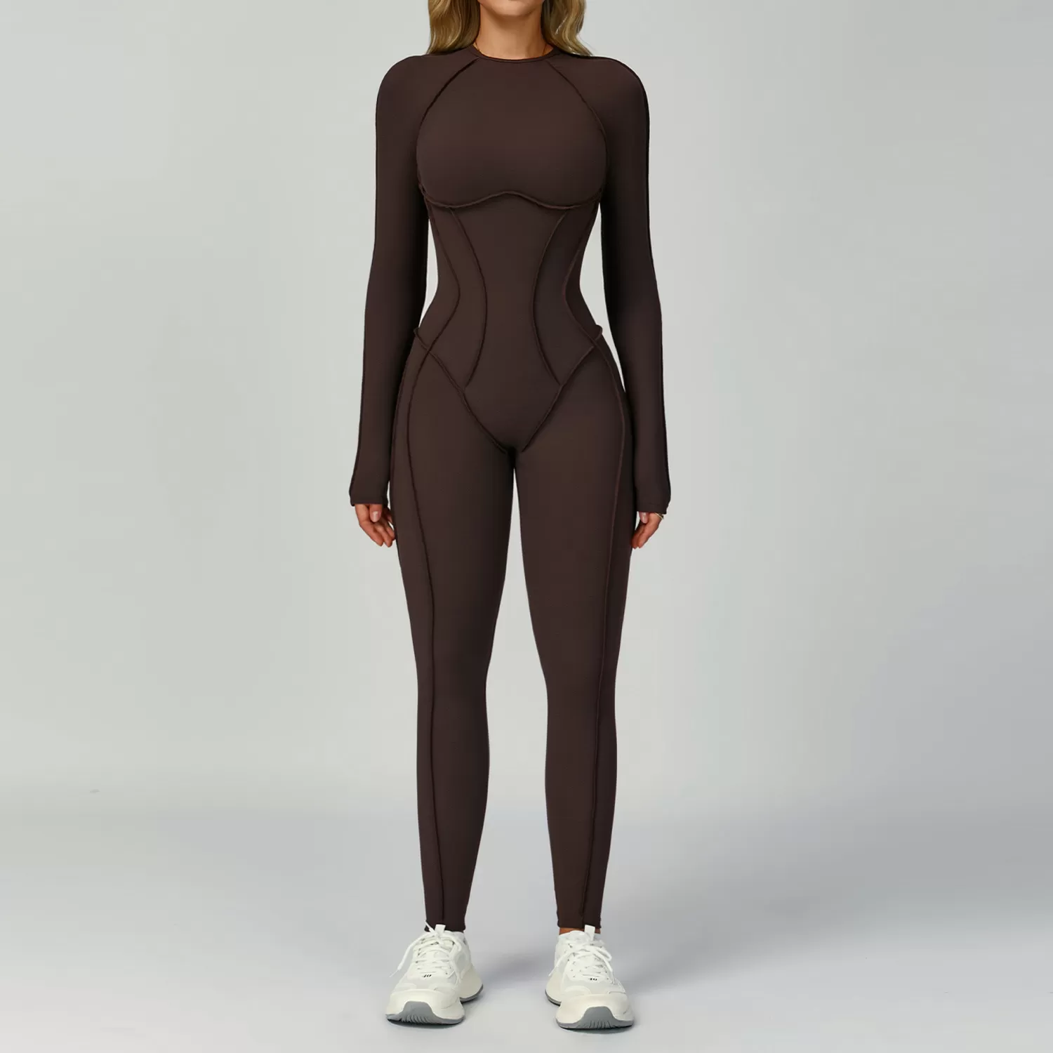 Body de una pieza de manga larga con espalda descubierta y corte tridimensional para mujer FGBELT9319