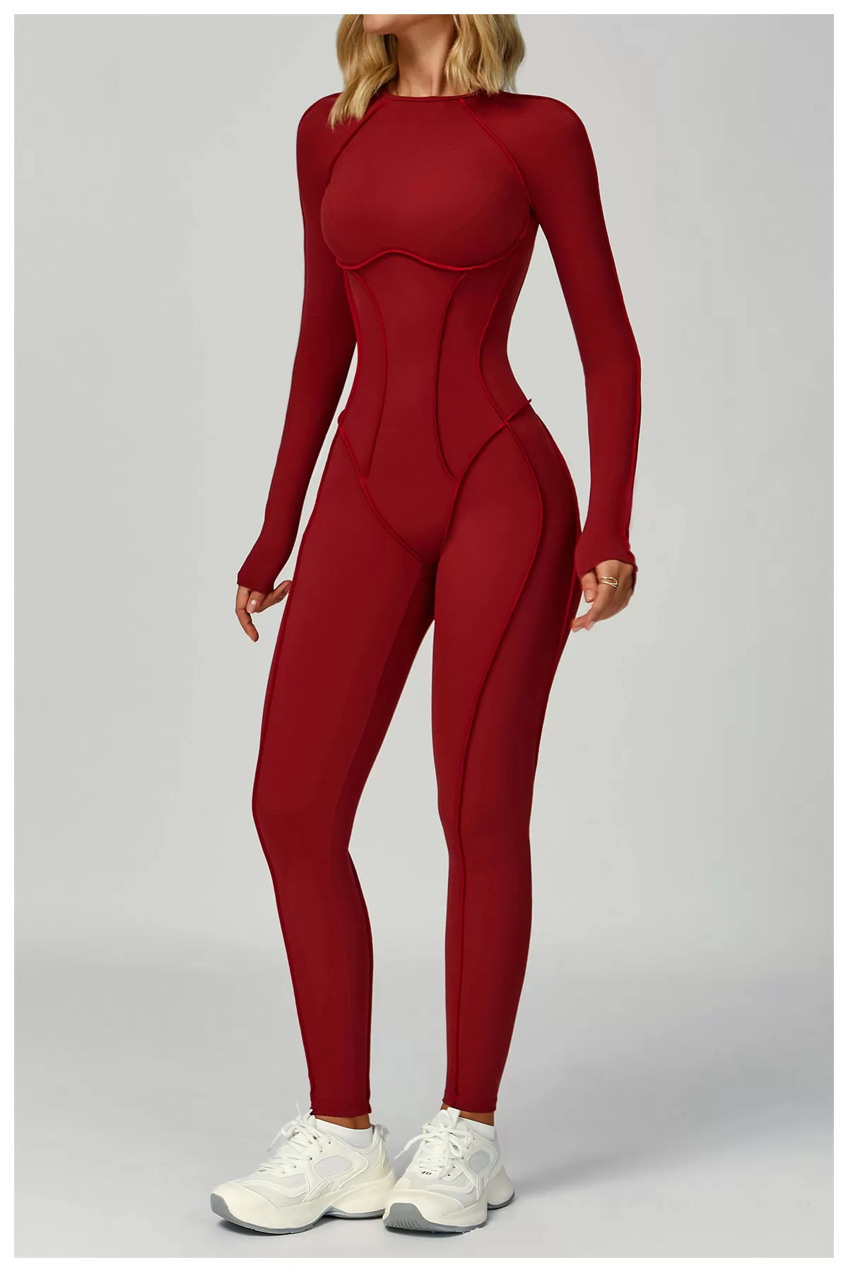 Body de una pieza de manga larga con espalda descubierta y corte tridimensional para mujer FGBELT9319
