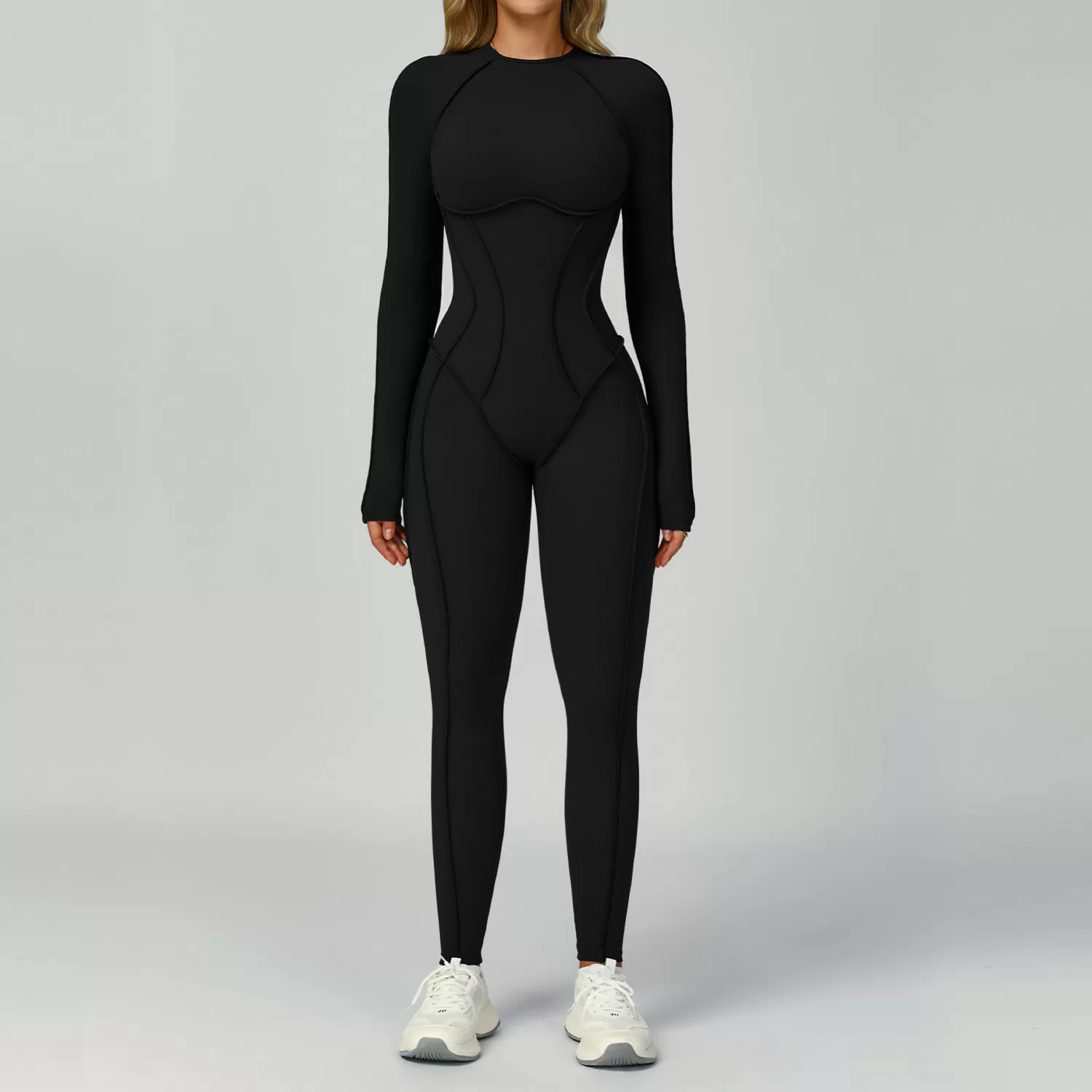 Body de una pieza de manga larga con espalda descubierta y corte tridimensional para mujer FGBELT9319