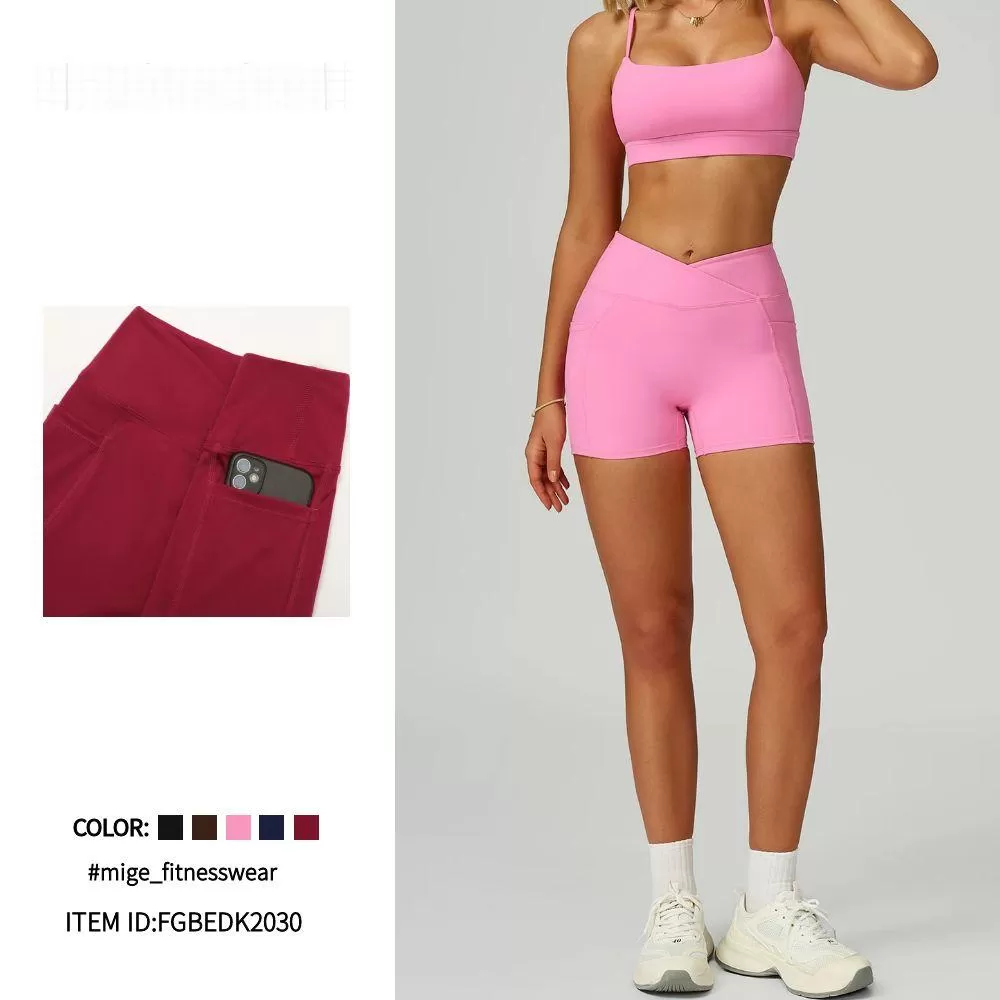 Leggings de yoga con bolsillo lateral, diseno en V, pantalones cortos deportivos ajustados para mujer, FGBEDK2030