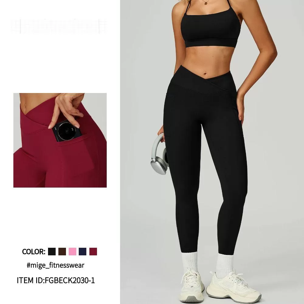 Leggings de yoga con bolsillo lateral y diseno en V para mujer, FGBECK2030-1