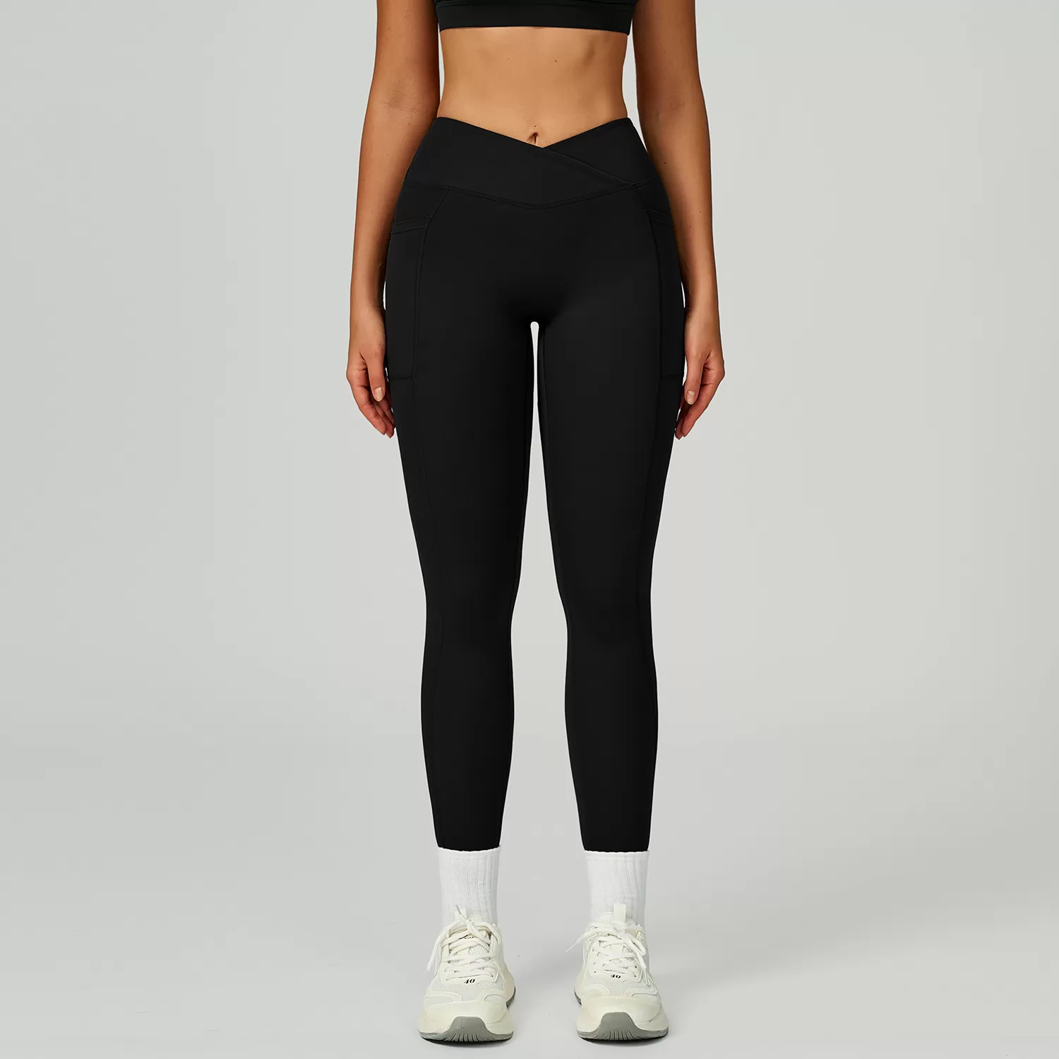 Leggings de yoga con bolsillo lateral y diseno en V para mujer, FGBECK2030-1