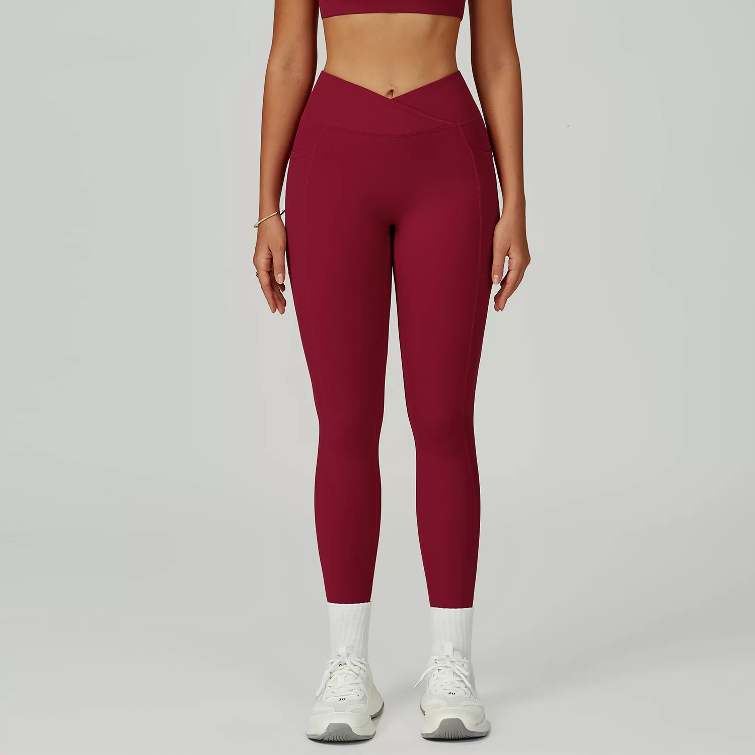 Leggings de yoga con bolsillo lateral y diseno en V para mujer, FGBECK2030-1