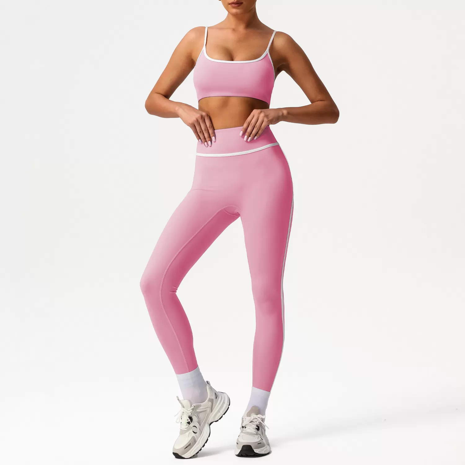 Conjunto de 2 leggings deportivos personalizados para mujer, diseno de línea de cadera, ropa deportiva para gimnasio, FGBSM2393