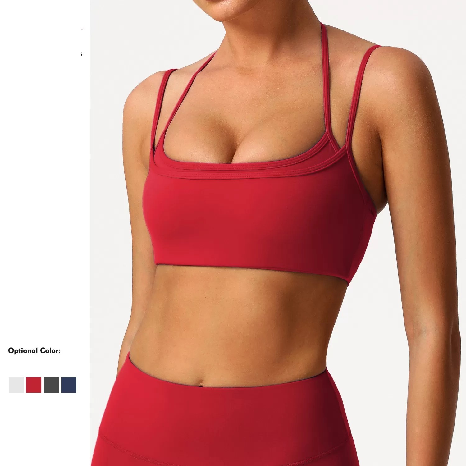 Sujetador deportivo de yoga ajustable con cuello halter y espalda descubierta de doble capa FGBSM9000