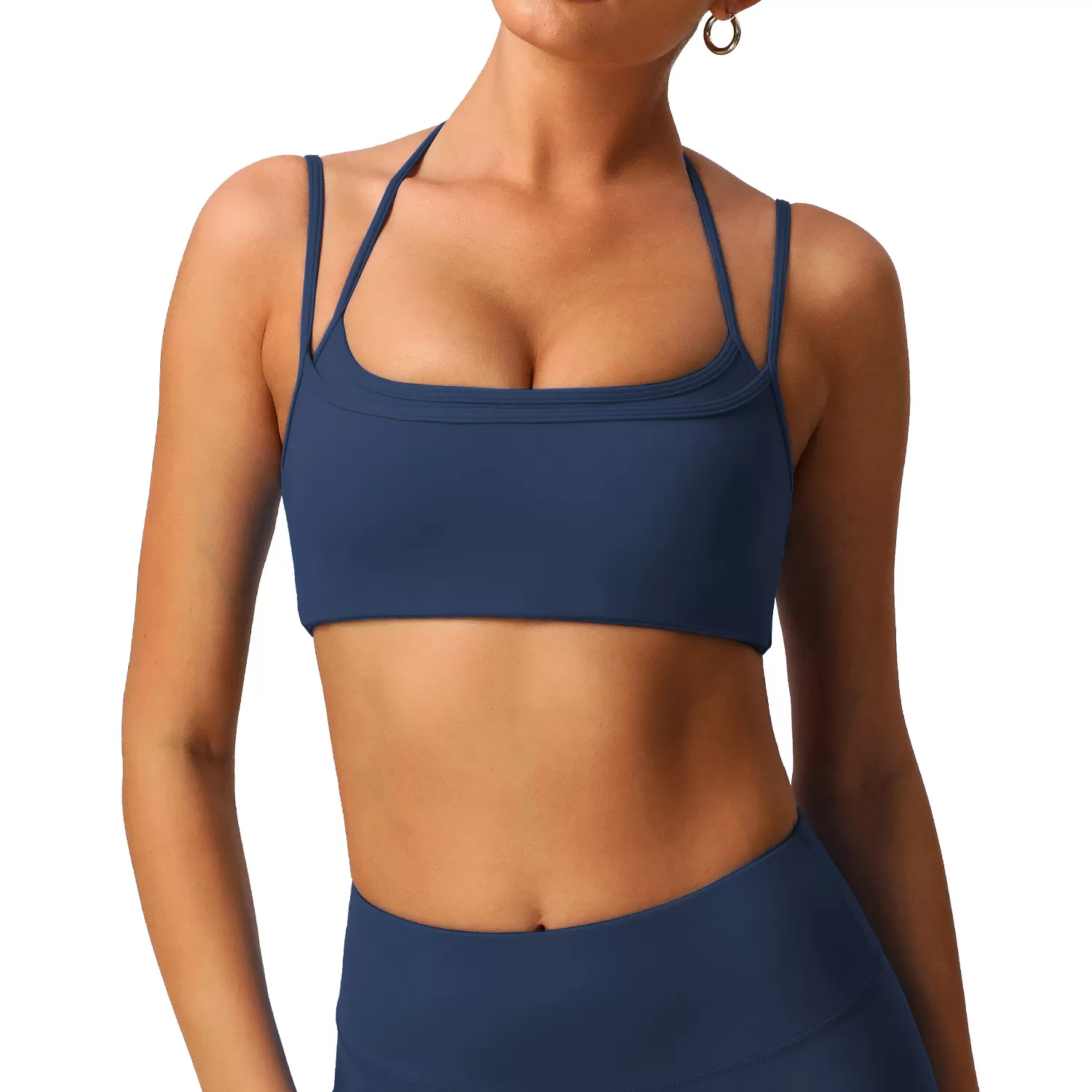 Sujetador deportivo de yoga ajustable con cuello halter y espalda descubierta de doble capa FGBSM9000
