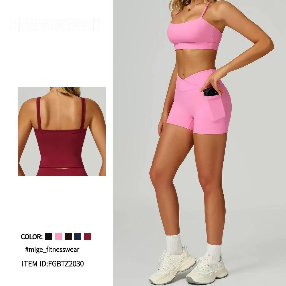 Conjunto de 5 piezas de ropa deportiva para mujer, sujetador deportivo, chaleco, pantalones cortos, leggings de yoga, FGBTZ2030